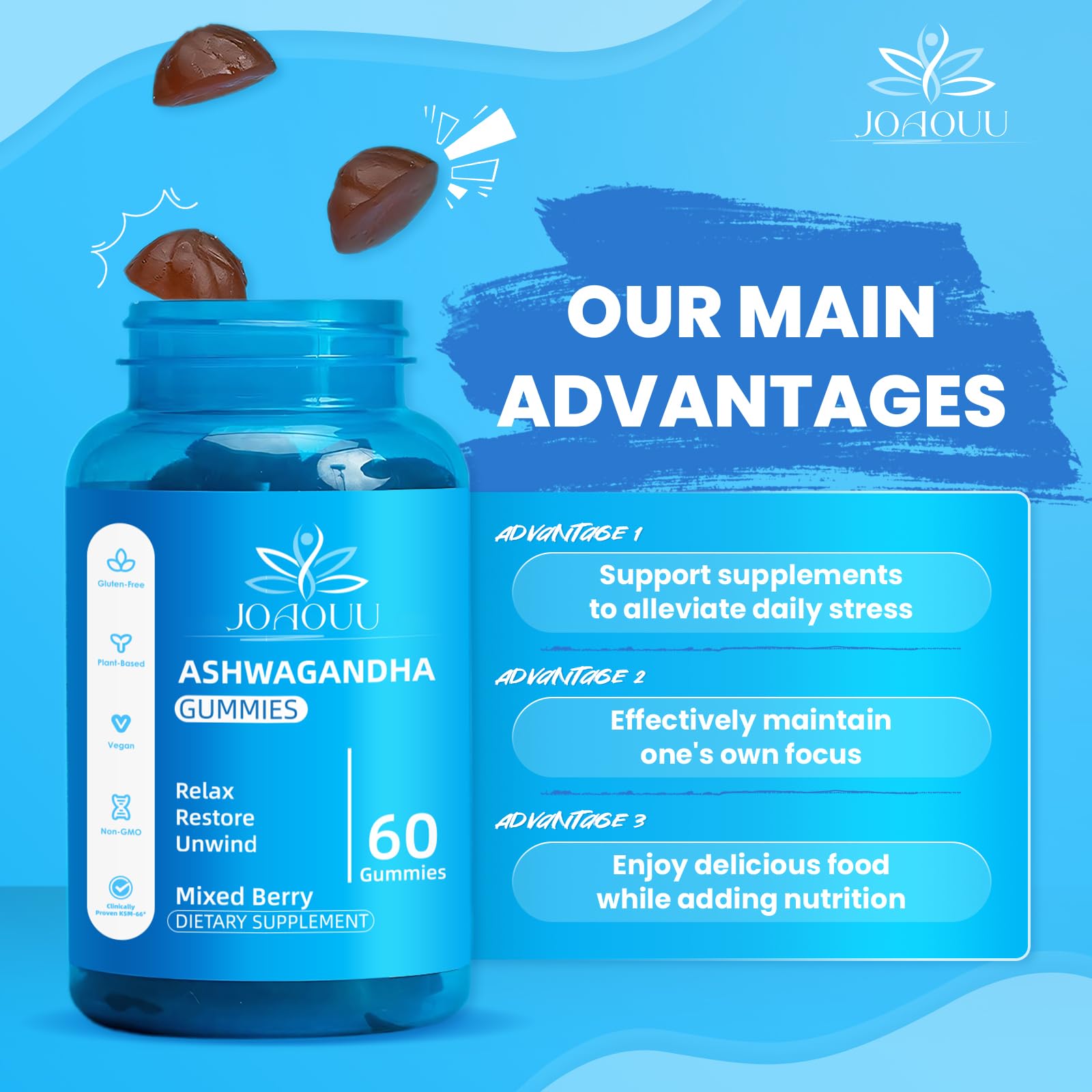 Joaouu Ashwagandha Gummies KSM-66 mixed berry flavour close-up