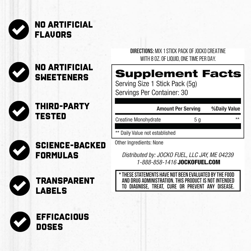 Jocko Fuel Creatine Monohydrate Packets back view