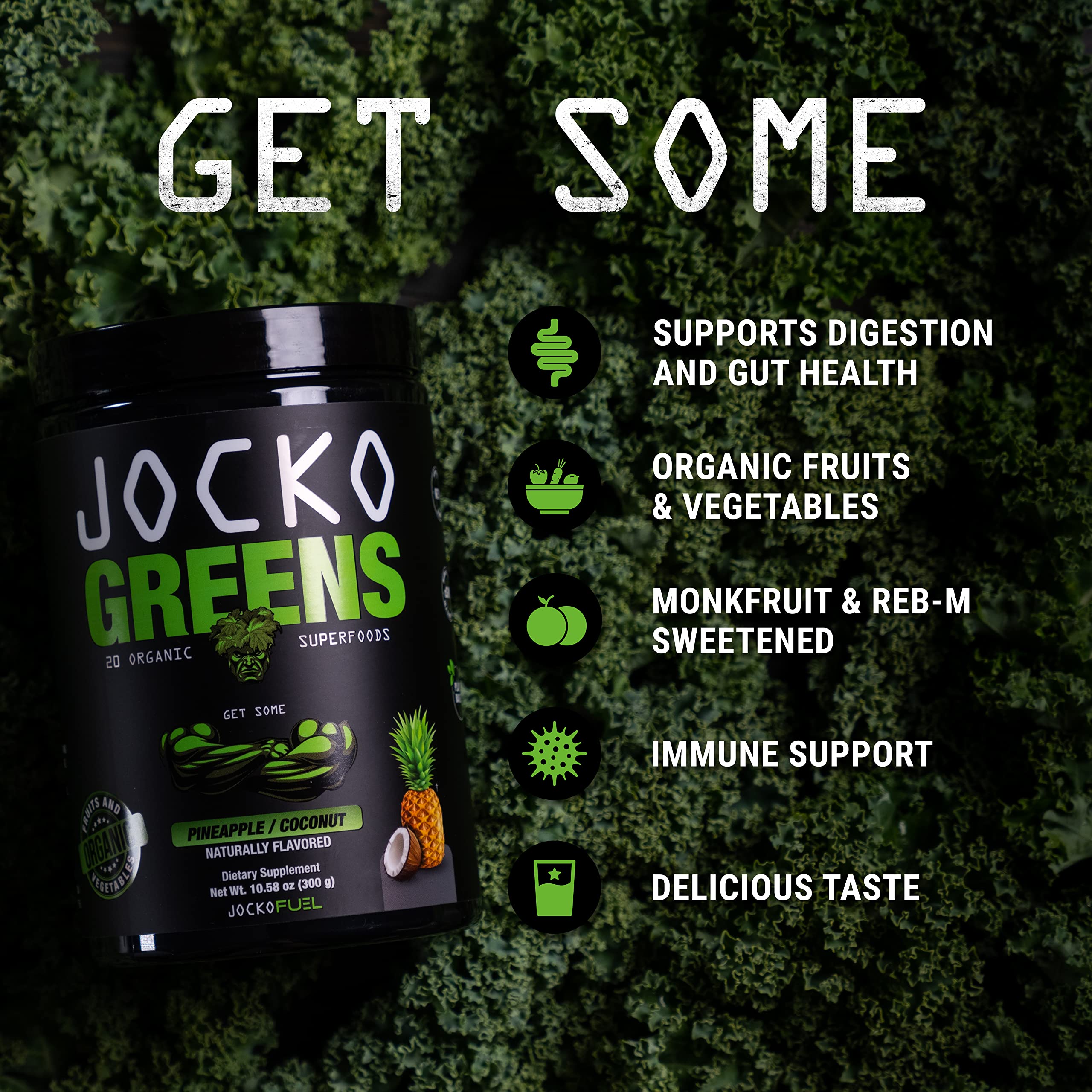 Jocko Fuel Spirulina Superfood Blend 306g scoop with powder