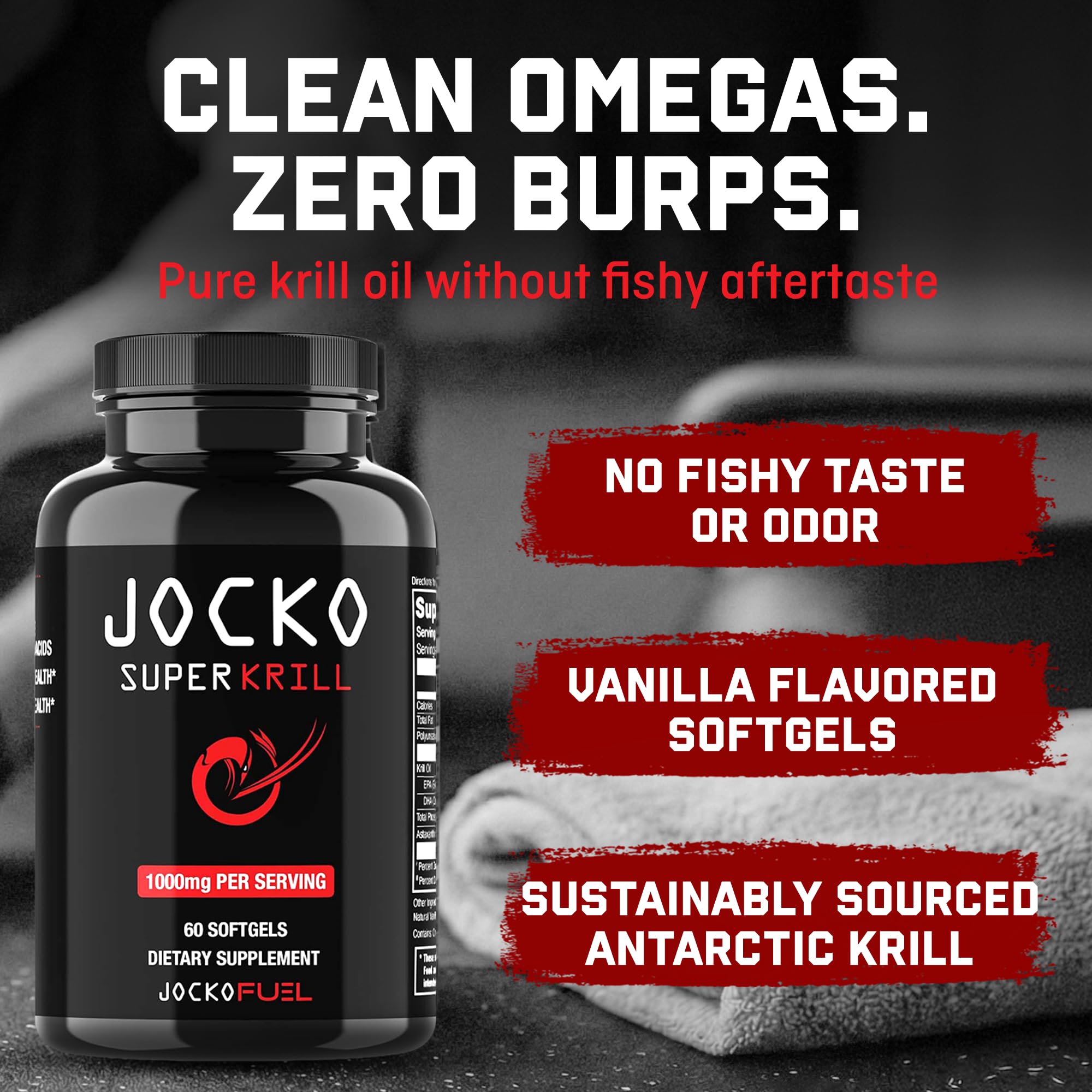 Jocko Fuel Super Krill Oil side view showing dosage information
