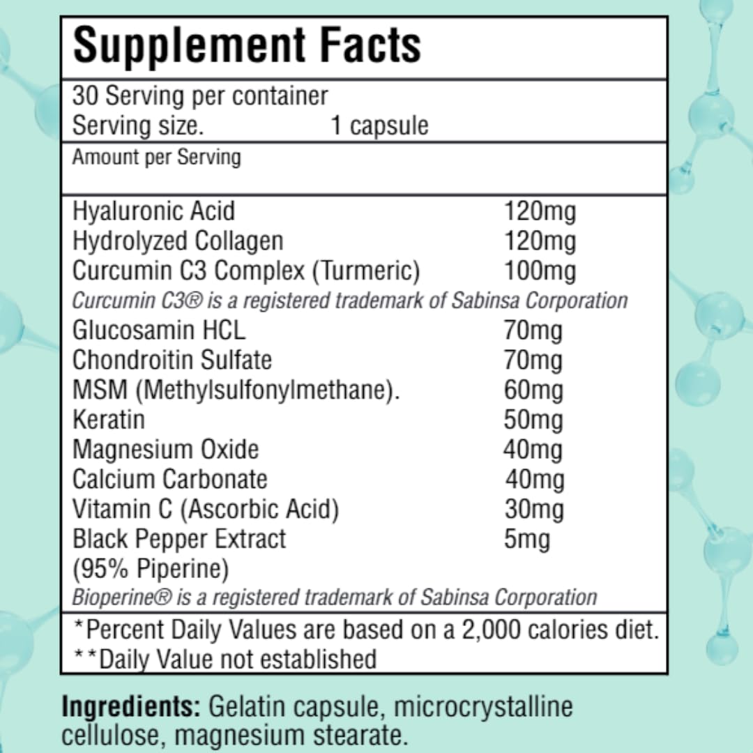 JOINT MARY Hyaluronic Acid Joint Support Capsules back label