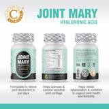JOINT MARY Hyaluronic Acid Joint Support Capsules on a wooden table