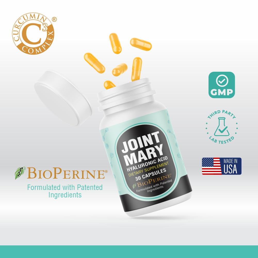 JOINT MARY Hyaluronic Acid Joint Support Capsules with a measuring spoon