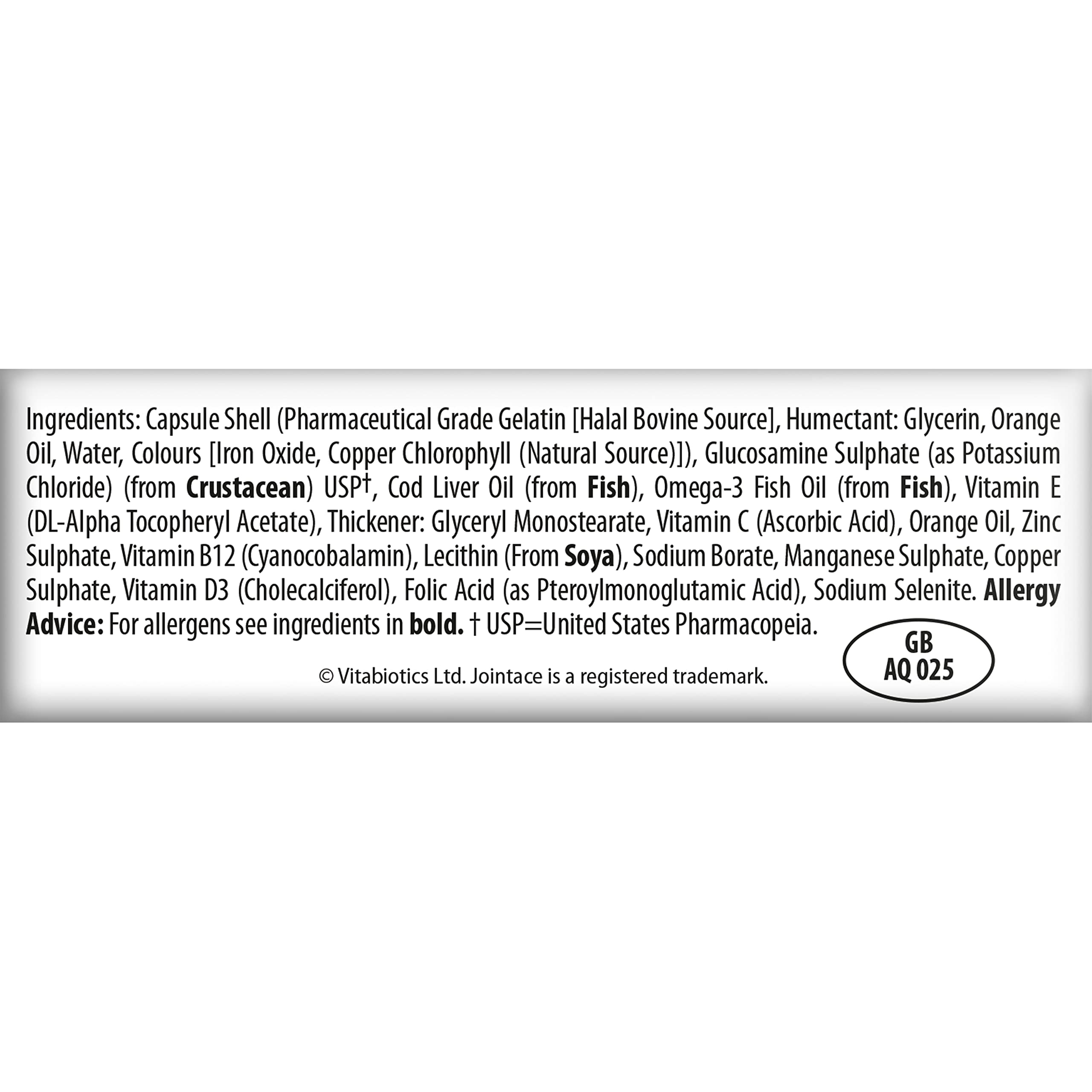 Jointace Omega 3 Cod Liver Oil Glucosamine capsules with ingredients list