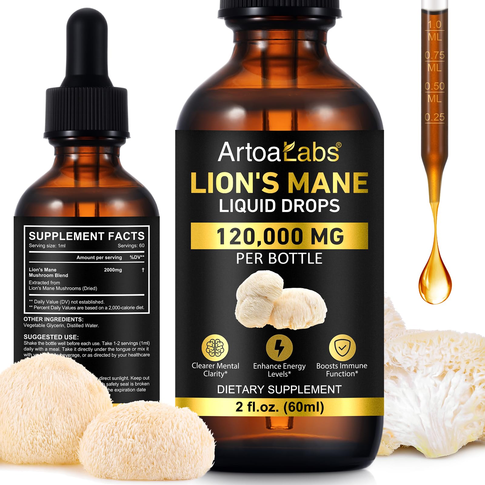 jollifish Lion’s Mane Liquid Drops front view with label