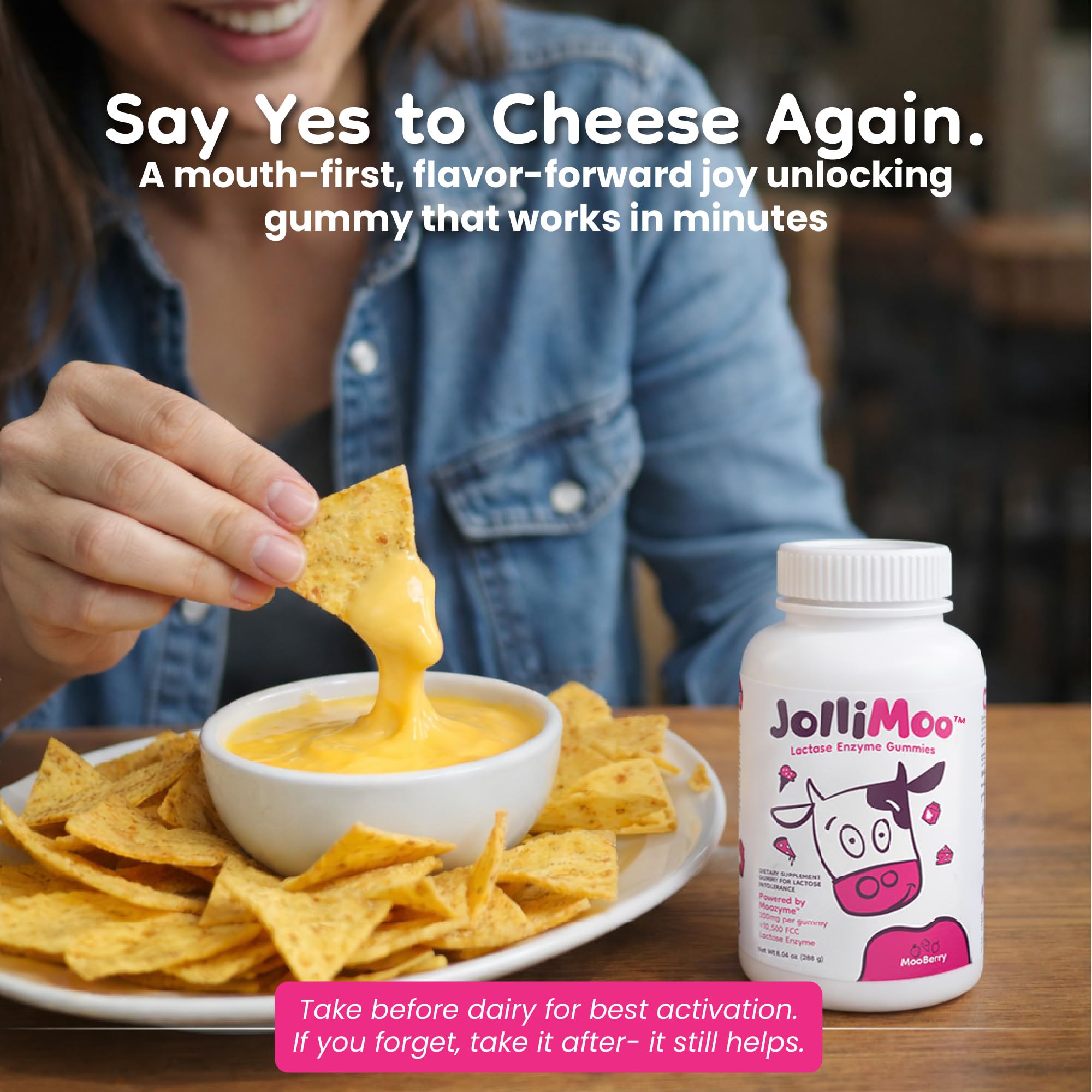 JolliMoo Lactase Enzyme Gummies on a kitchen counter