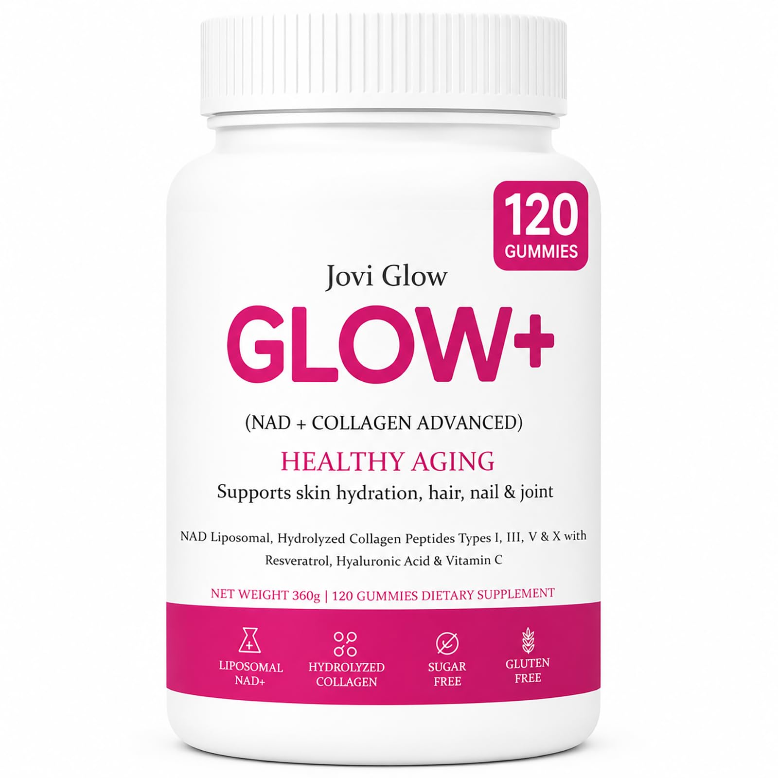 Jovi Glow Collagen Gummies front view with packaging
