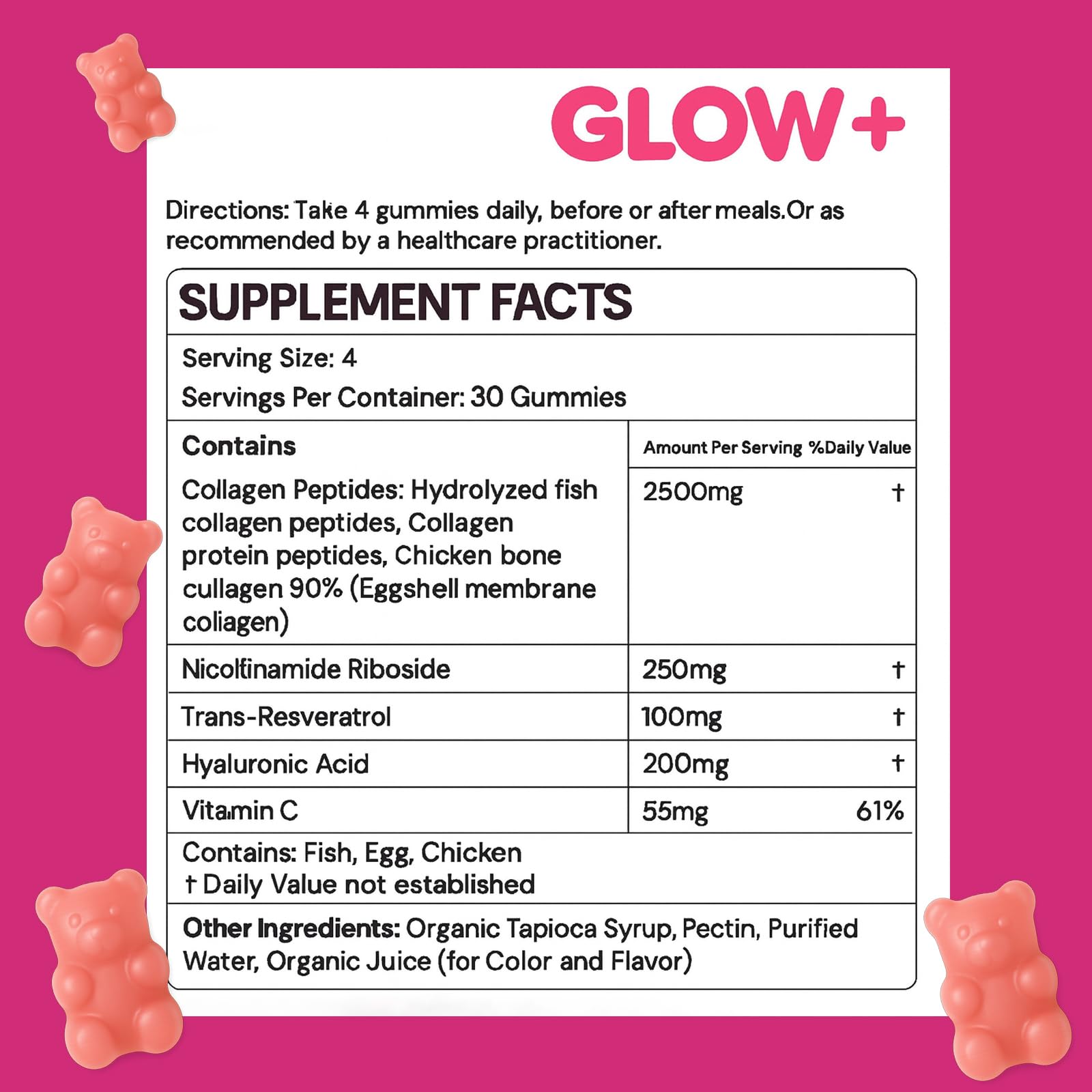 Jovi Glow Collagen Gummies with hyaluronic acid ingredients