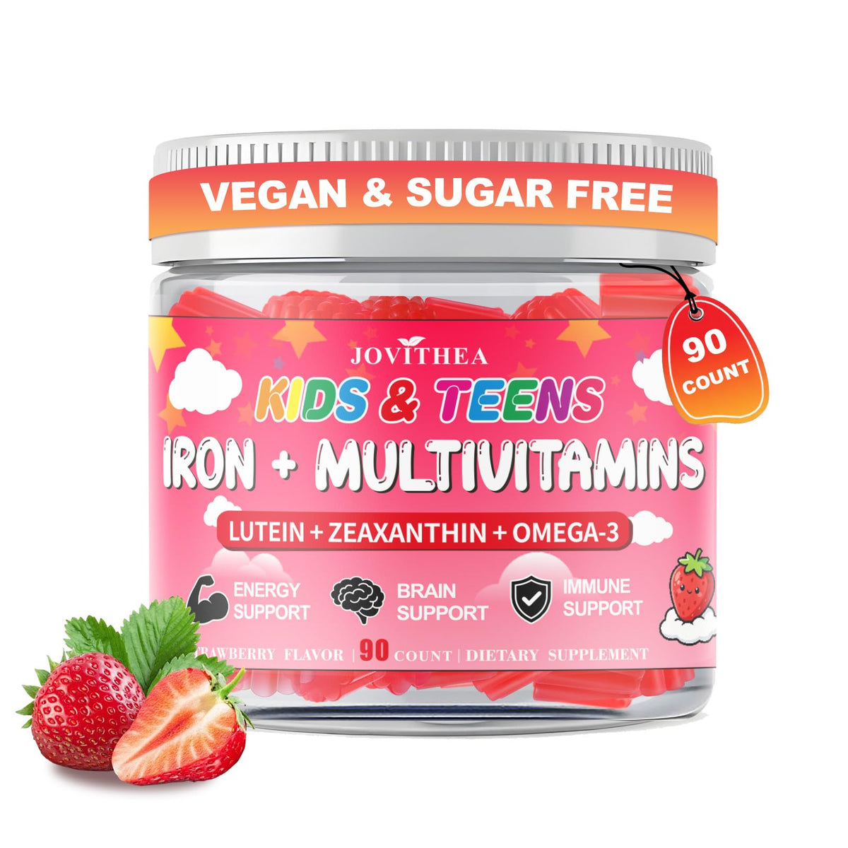 JOVITHEA Iron Gummies for Kids front view with strawberry flavour