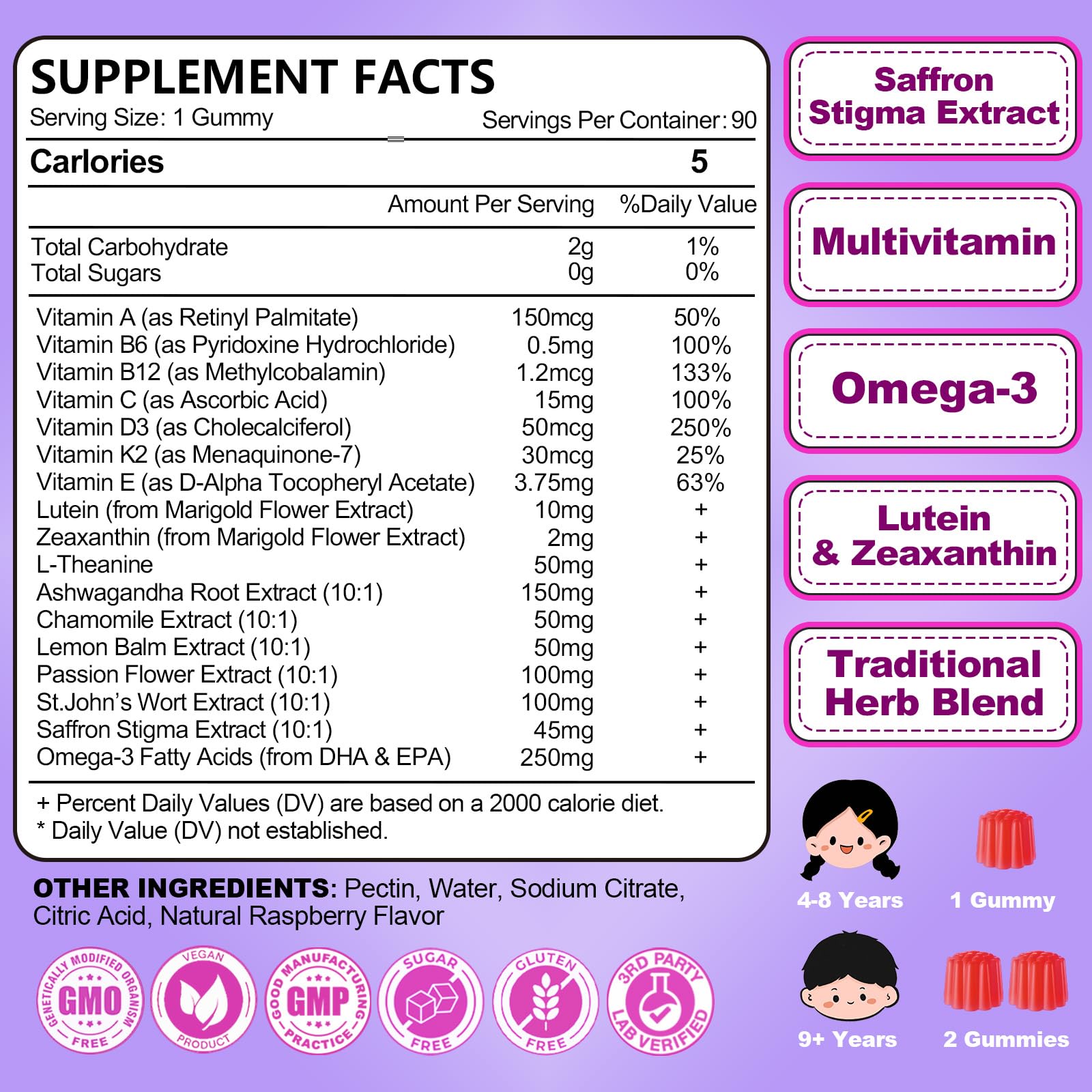 JOVITHEA Saffron Gummies bottle side view