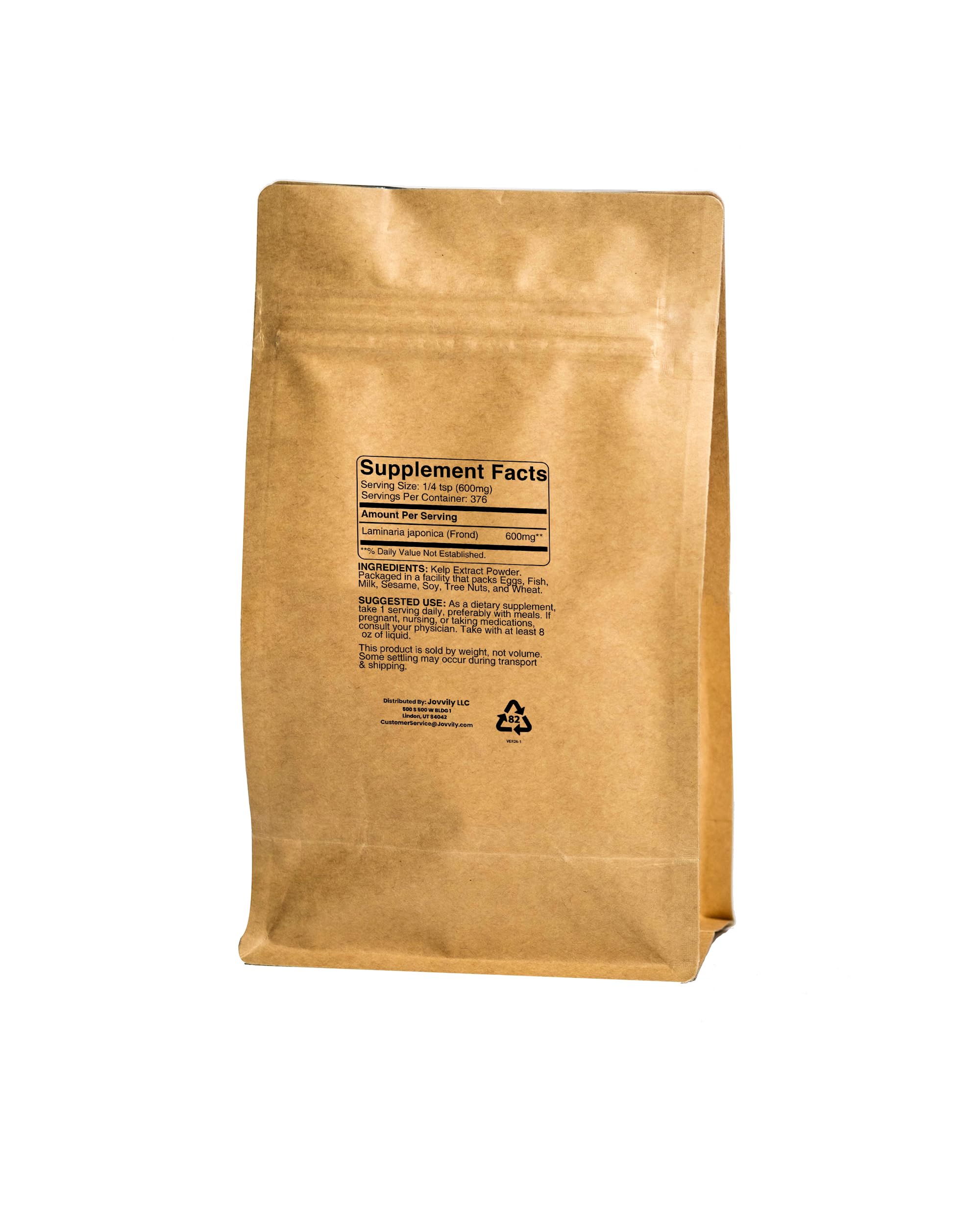 Jovvily Kelp Extract Powder 454g back view with nutritional information