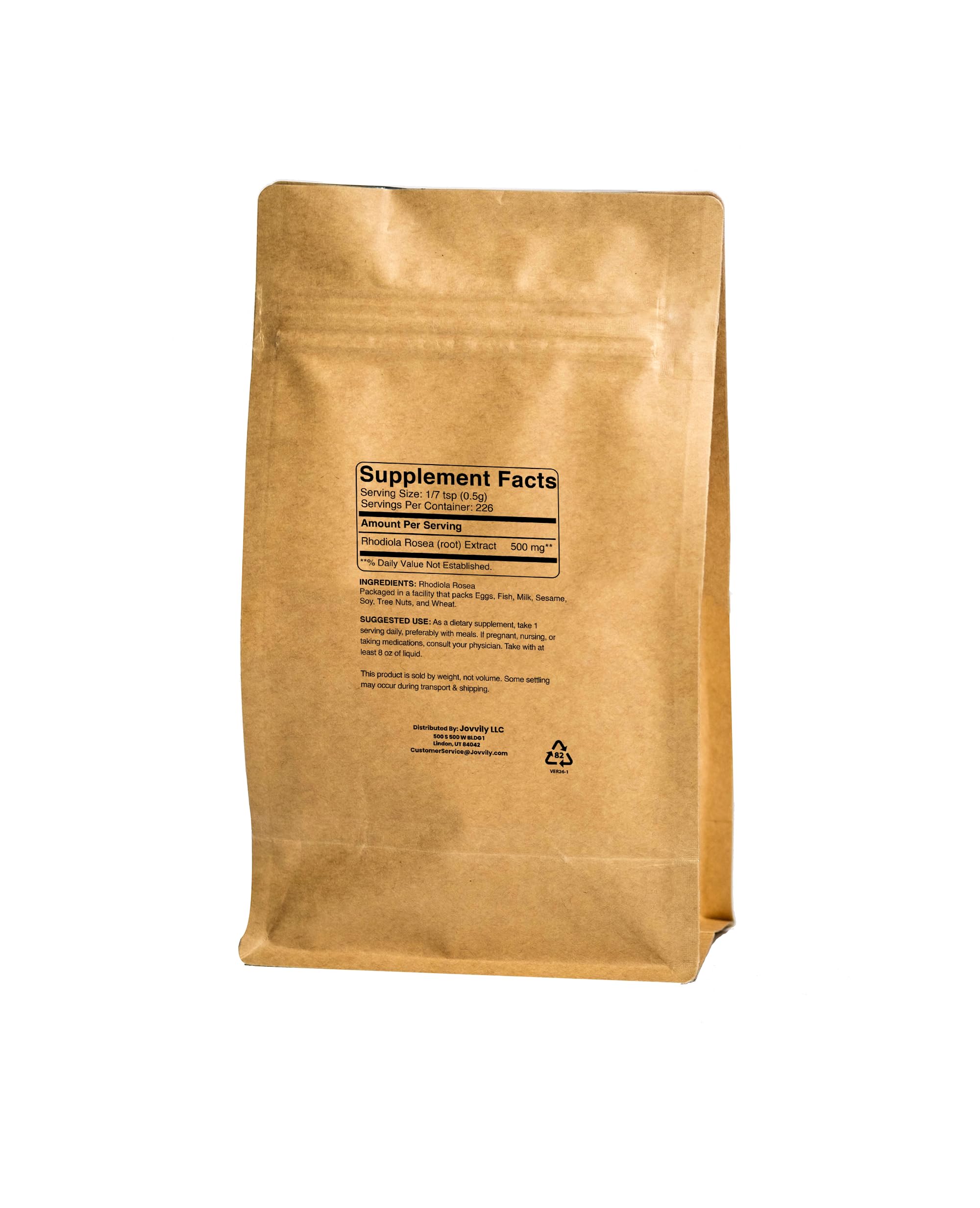 Jovvily Rhodiola Rosea powder back view with ingredient details
