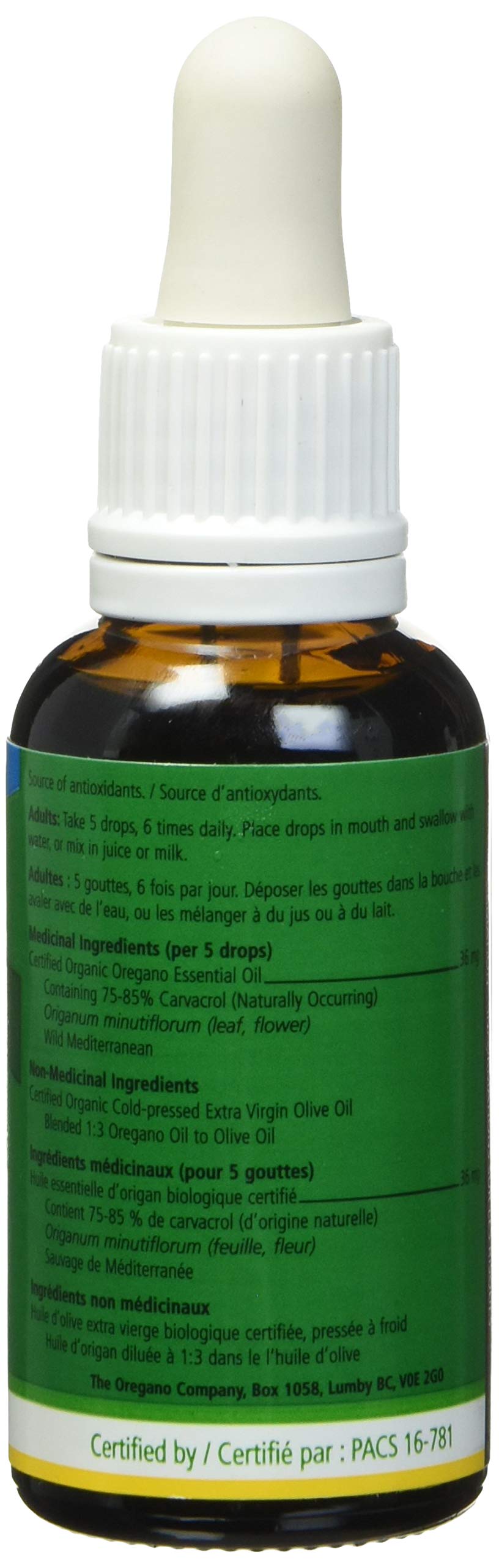 Joy of the Mountains Organic Wild Mediterranean Oregano Oil ingredients list on packaging