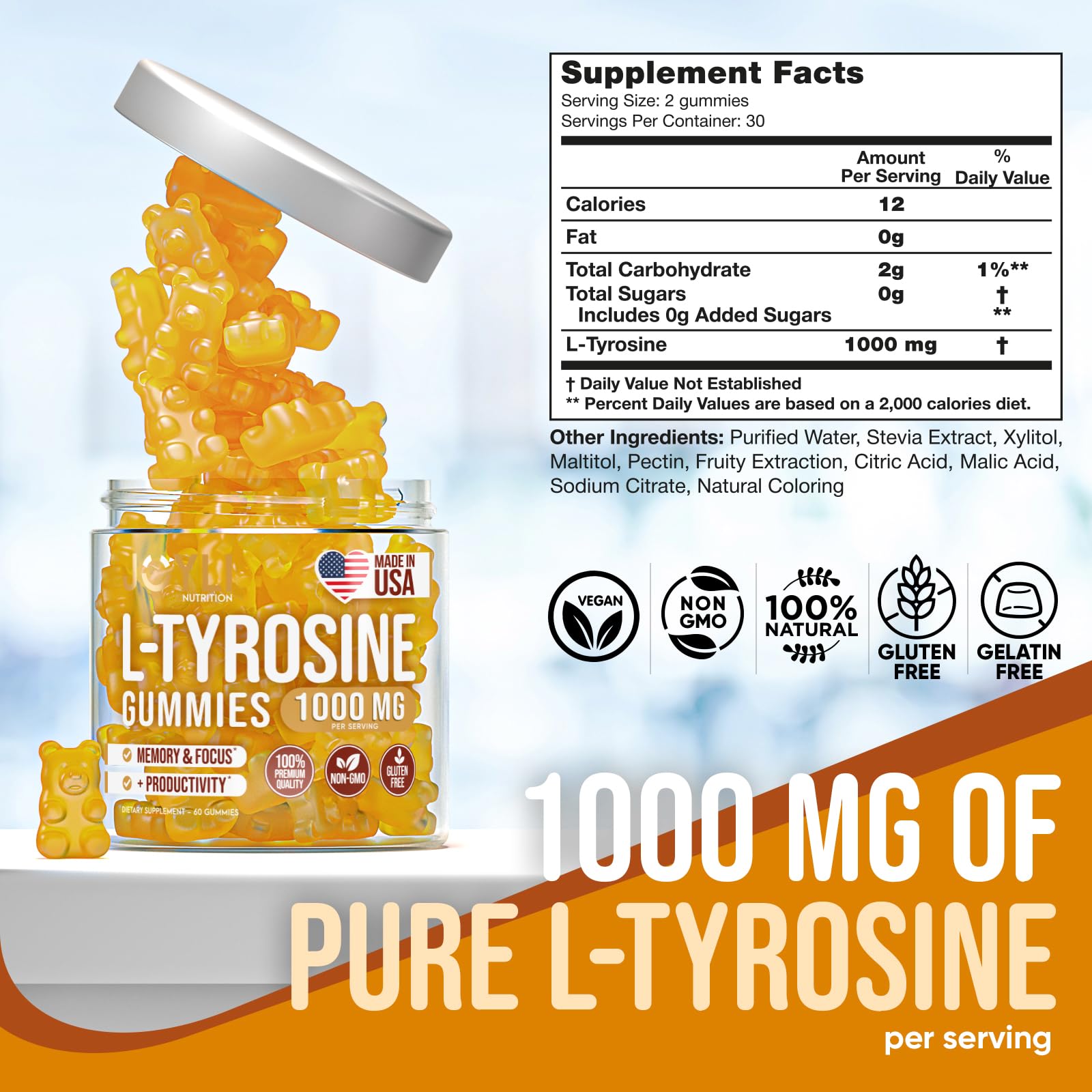 JOYLI Nutrition L Tyrosine Gummies close-up of gummies