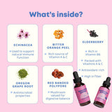 JoySpring Echinacea Elderberry daily wellness Drops with juice and smoothie