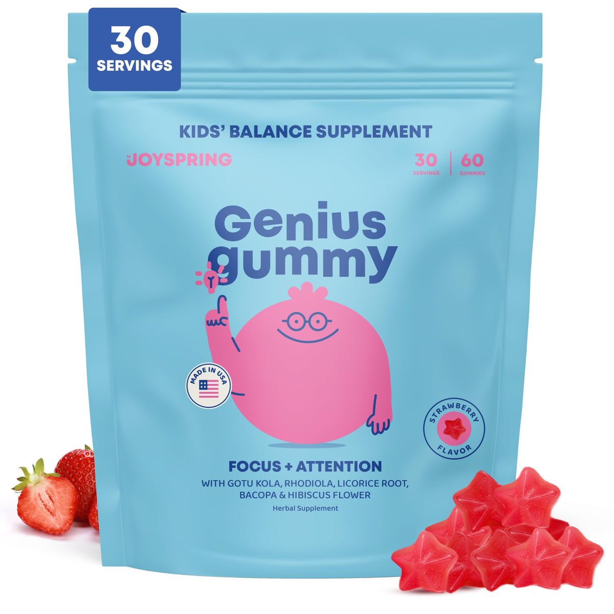 JoySpring Genius Laser Focus Gummies front view packaging