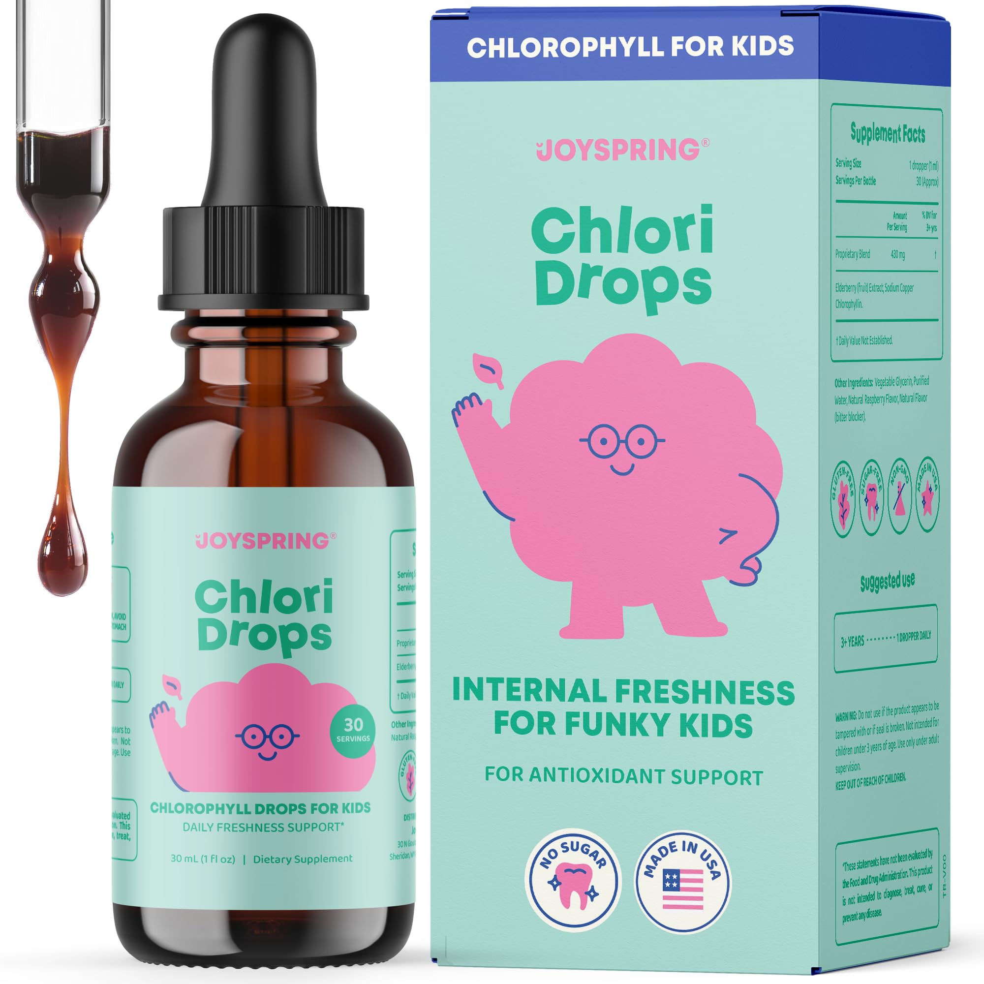 JoySpring Kids Chlorophyll Drops 18g front view