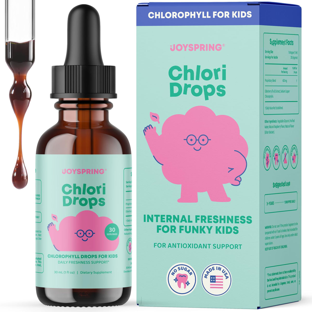 JoySpring Kids Chlorophyll Drops 18g front view