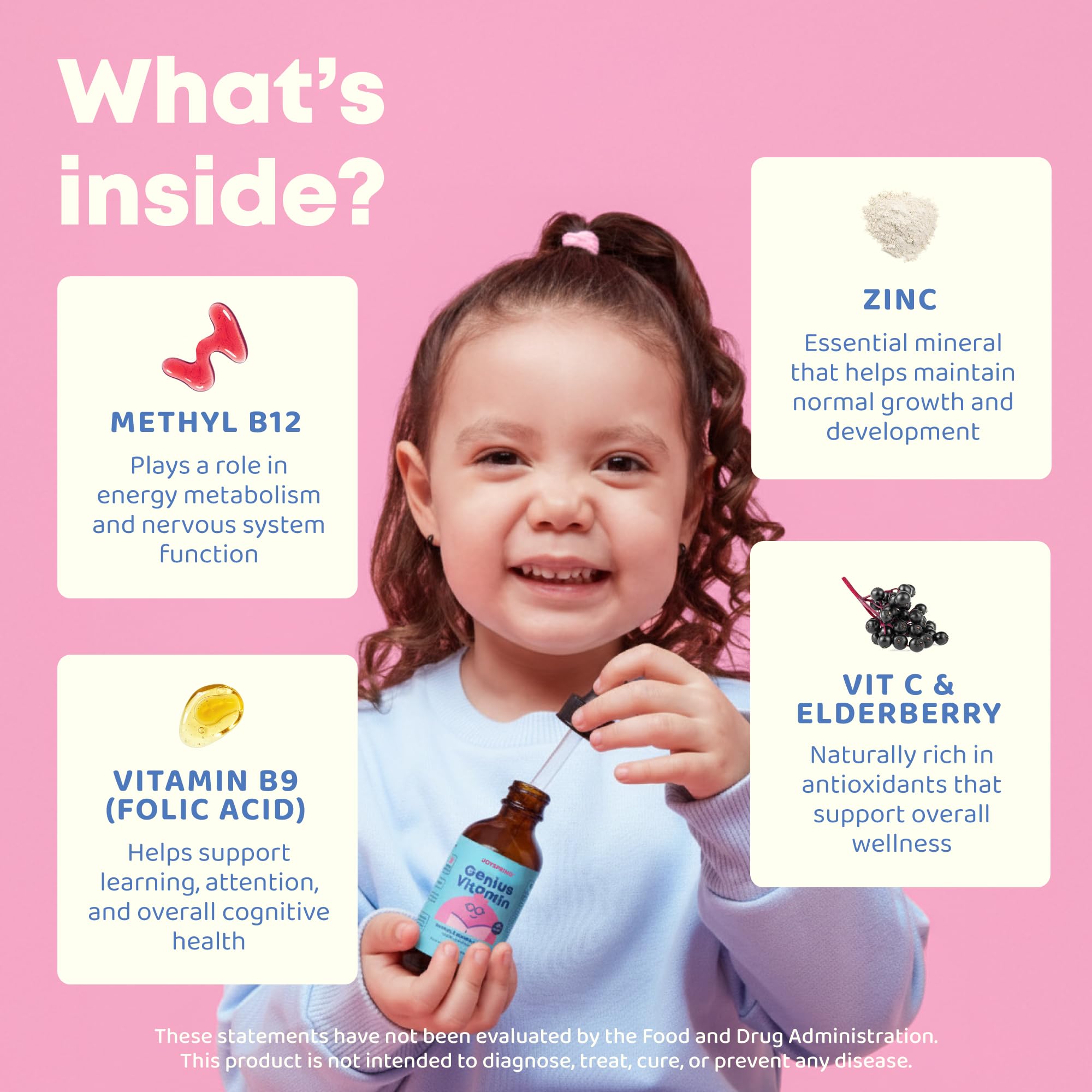 JoySpring Kids Liquid B-Complex Vitamin being poured into a spoon