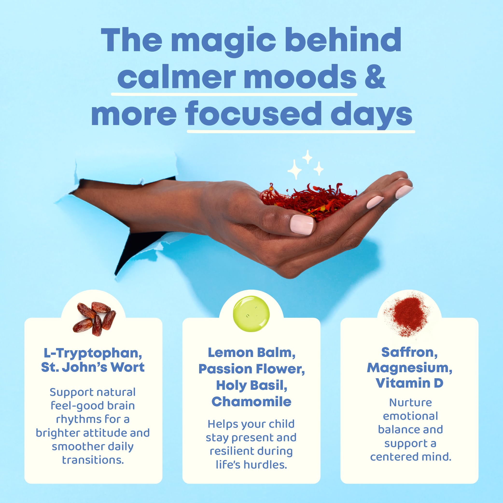 JoySpring Mood Magic for Kids supplement in a child's hand