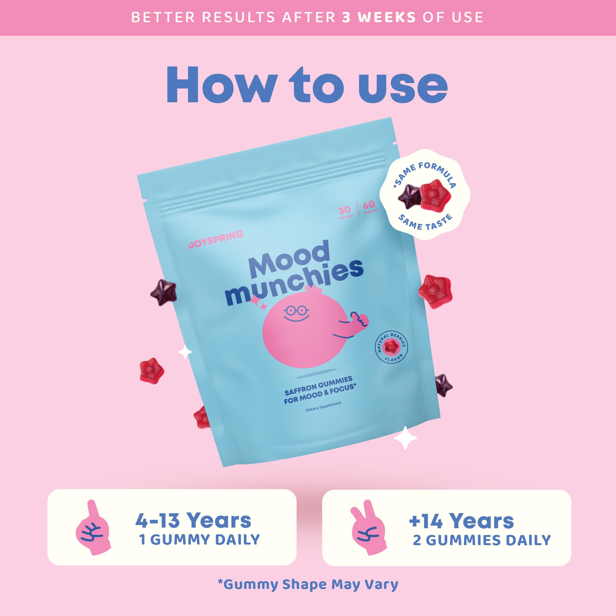 JoySpring Mood Munchies saffron gummies with ingredients
