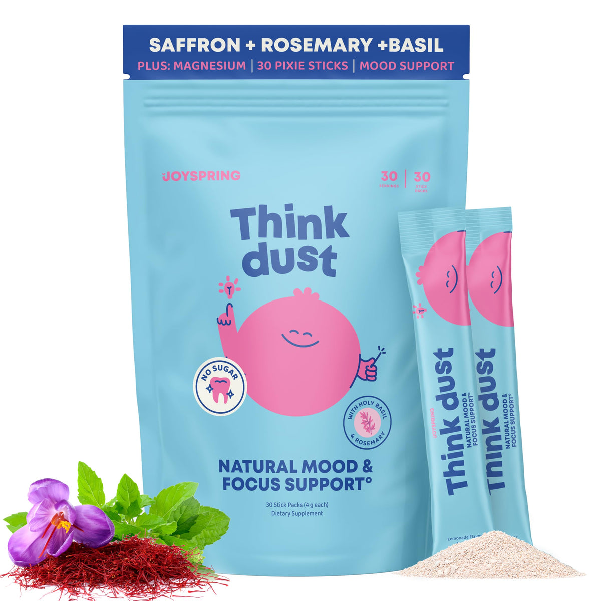 JoySpring Saffron Supplement front view with stick packs