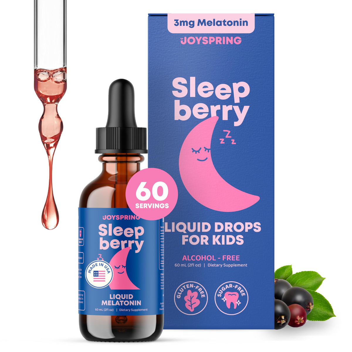 JoySpring Sleepberry Liquid Melatonin 2 fl oz front view
