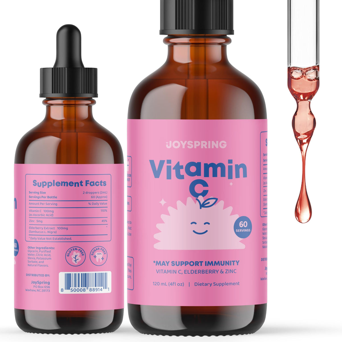 JoySpring Vitamin C Drops for Kids 4 fl oz bottle front view