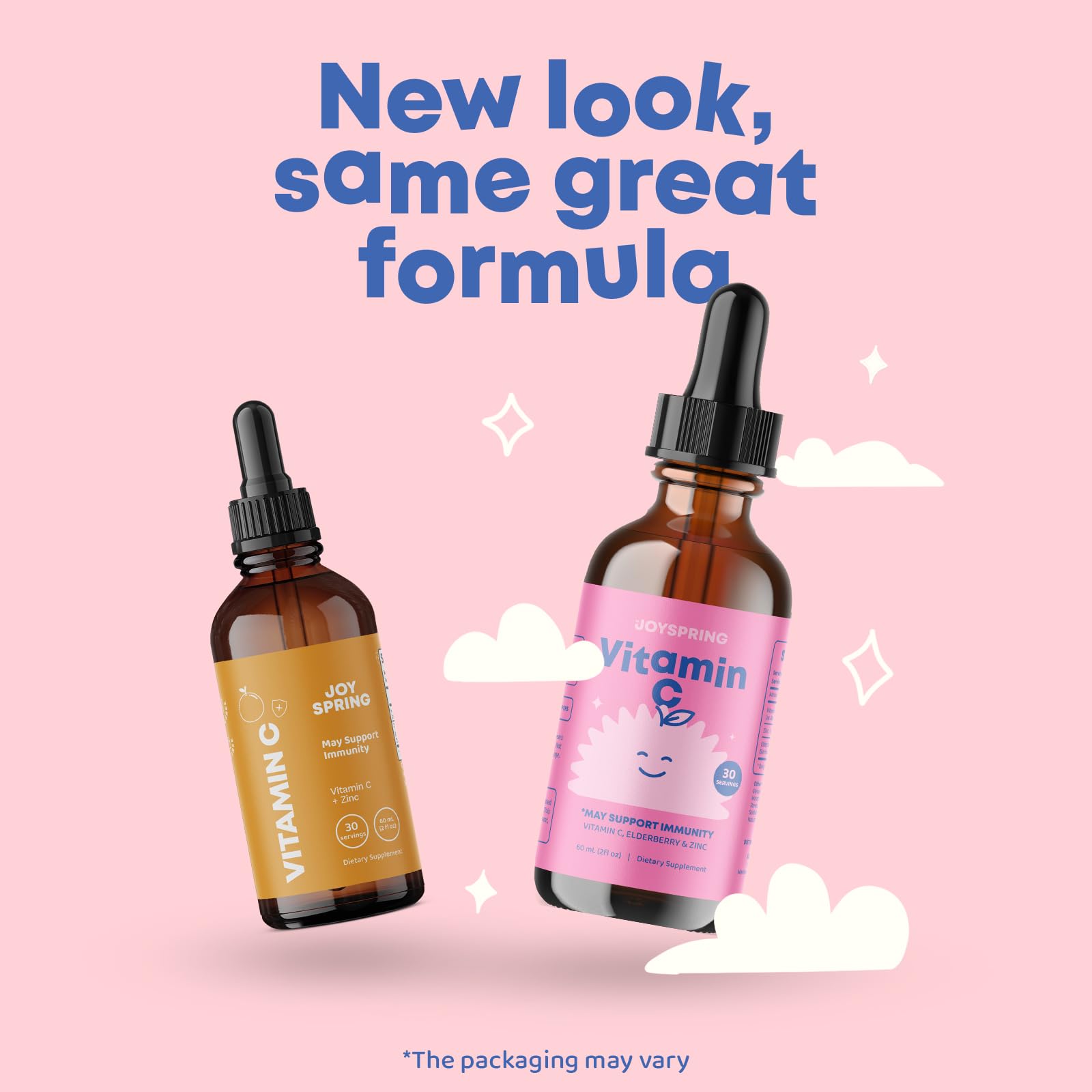 JoySpring Vitamin C Drops for Kids being poured into a spoon