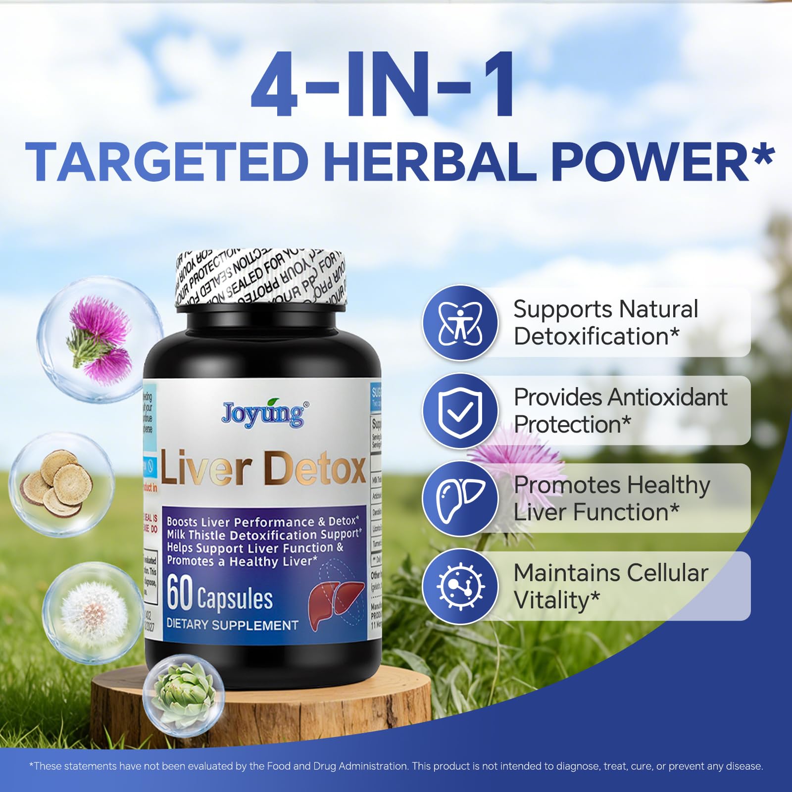 Joyung Milk Thistle Supplement 540mg capsules on a wooden table