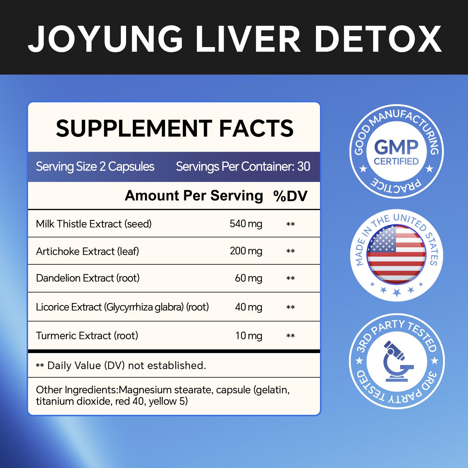 Joyung Milk Thistle Supplement 540mg side view of capsules