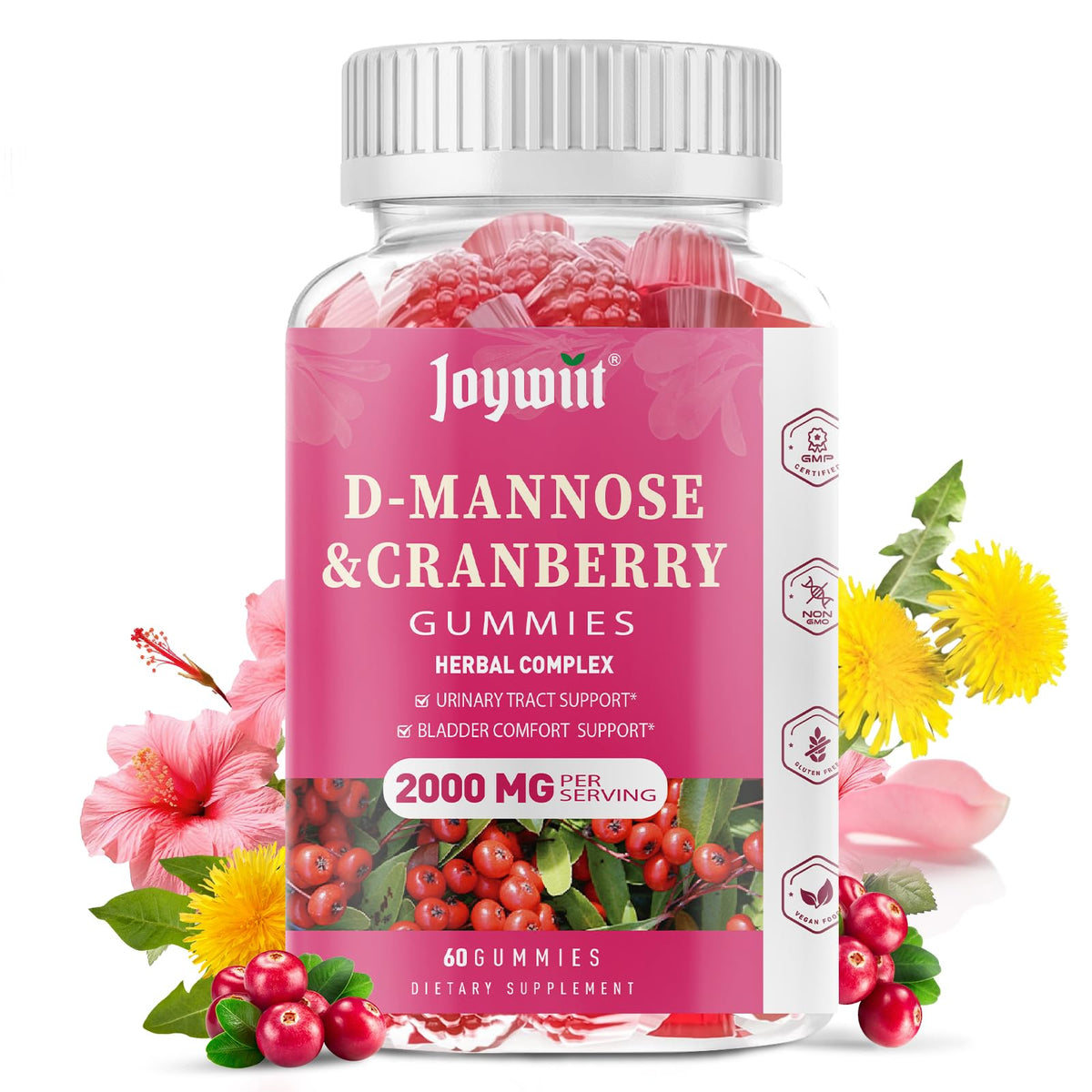 Joywiit D-Mannose Gummies 222g front view with packaging