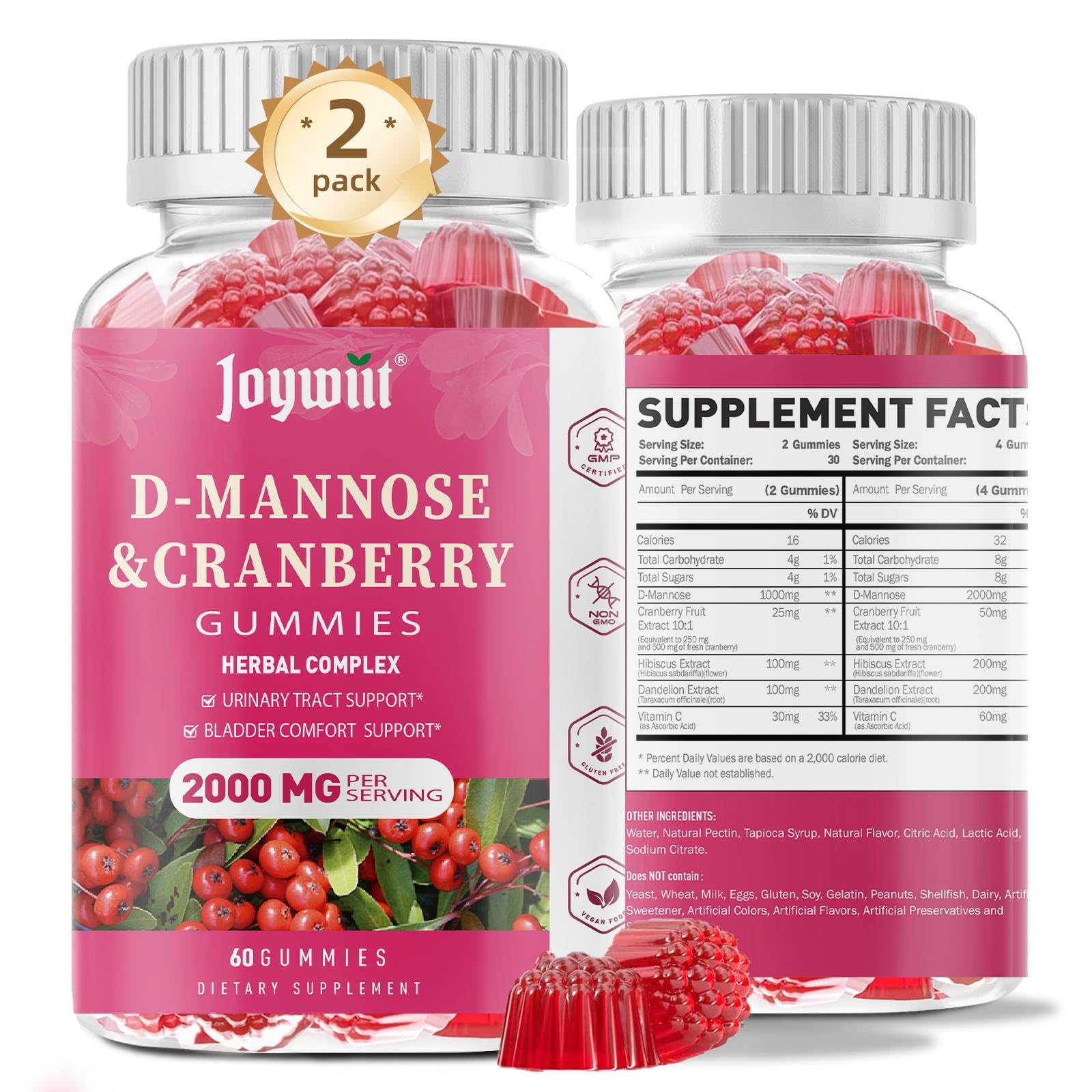 Joywiit D-Mannose Gummies front view with packaging
