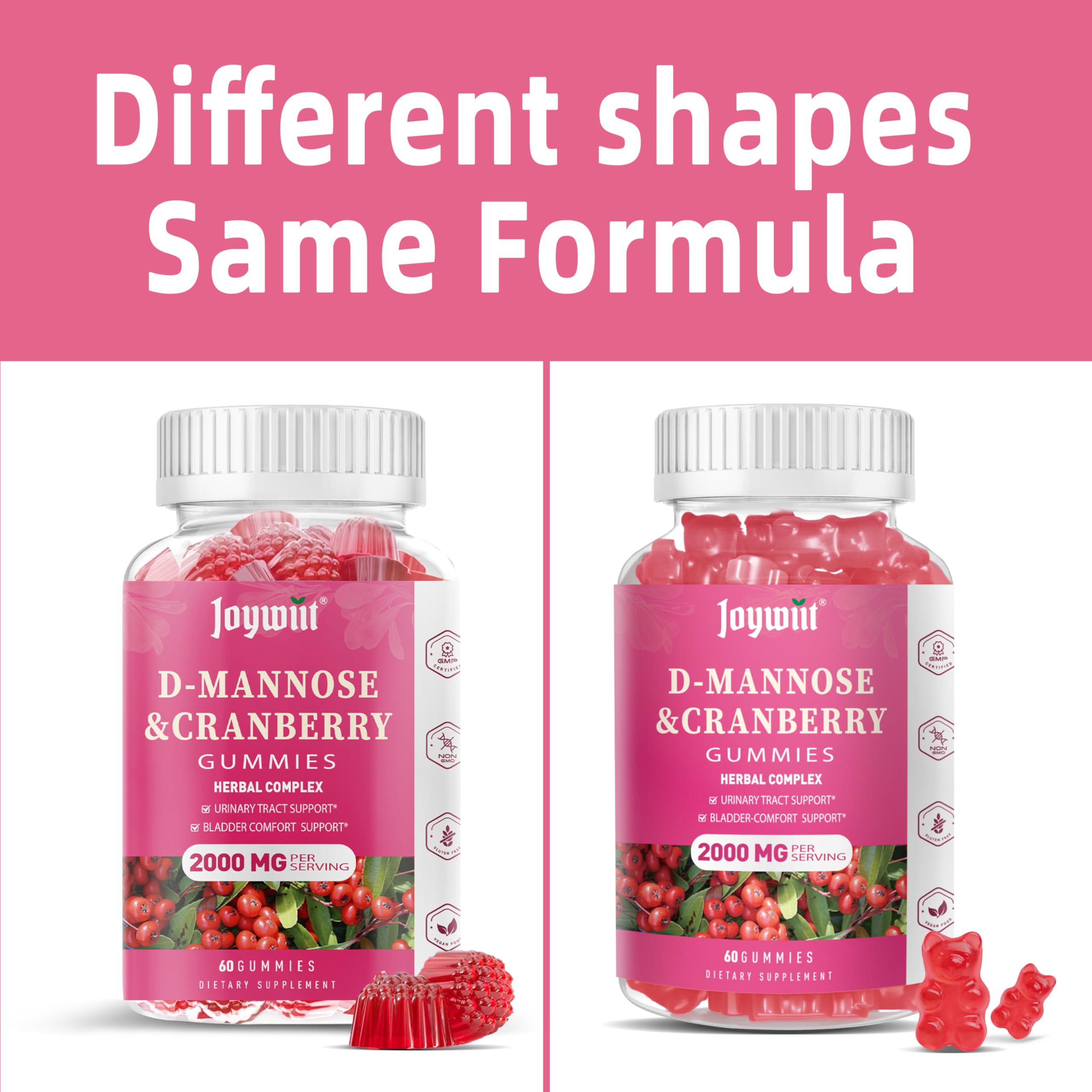 Joywiit D-Mannose Gummies with Cranberry and Hibiscus ingredients