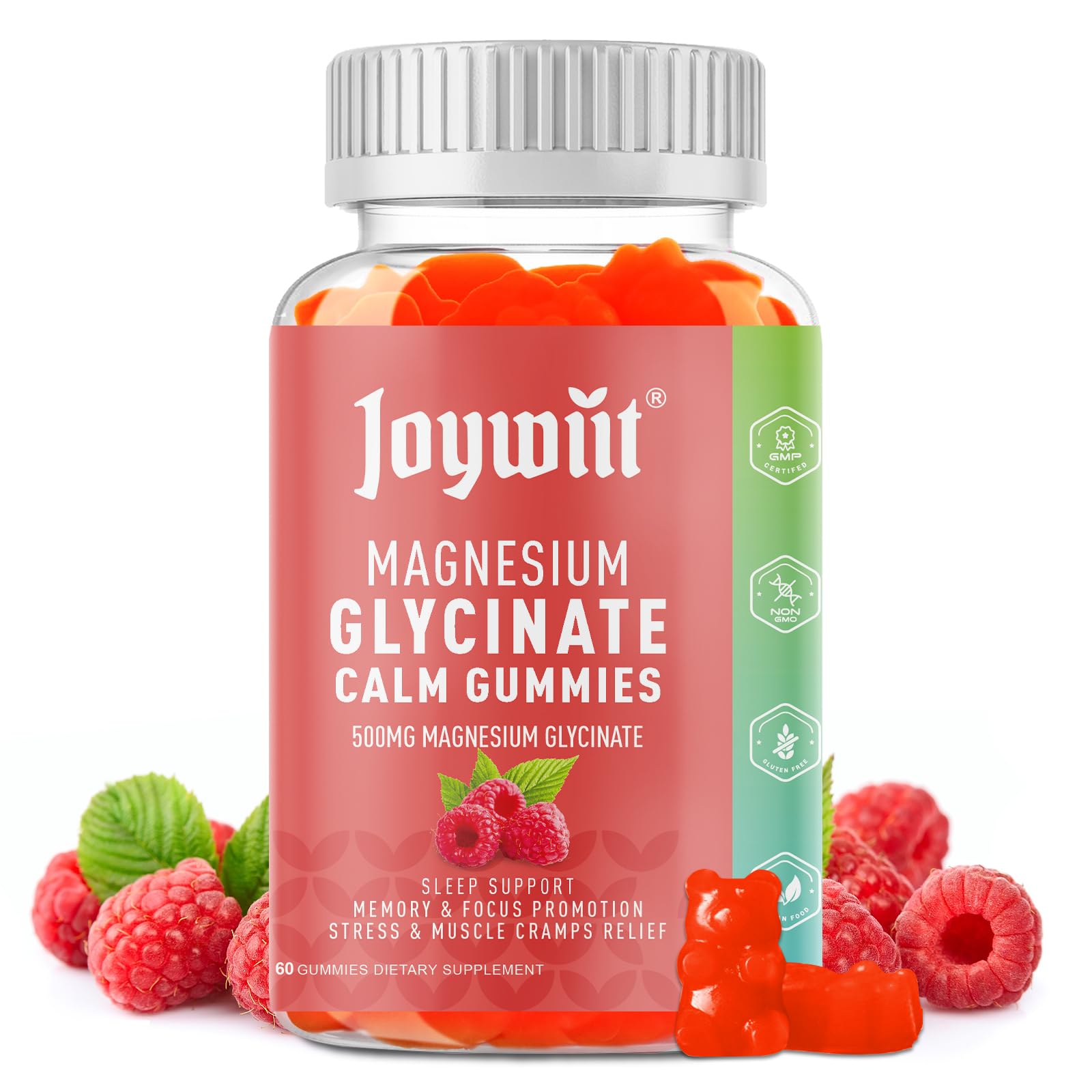 Joywiit Magnesium Glycinate Gummies front view with natural raspberry flavour