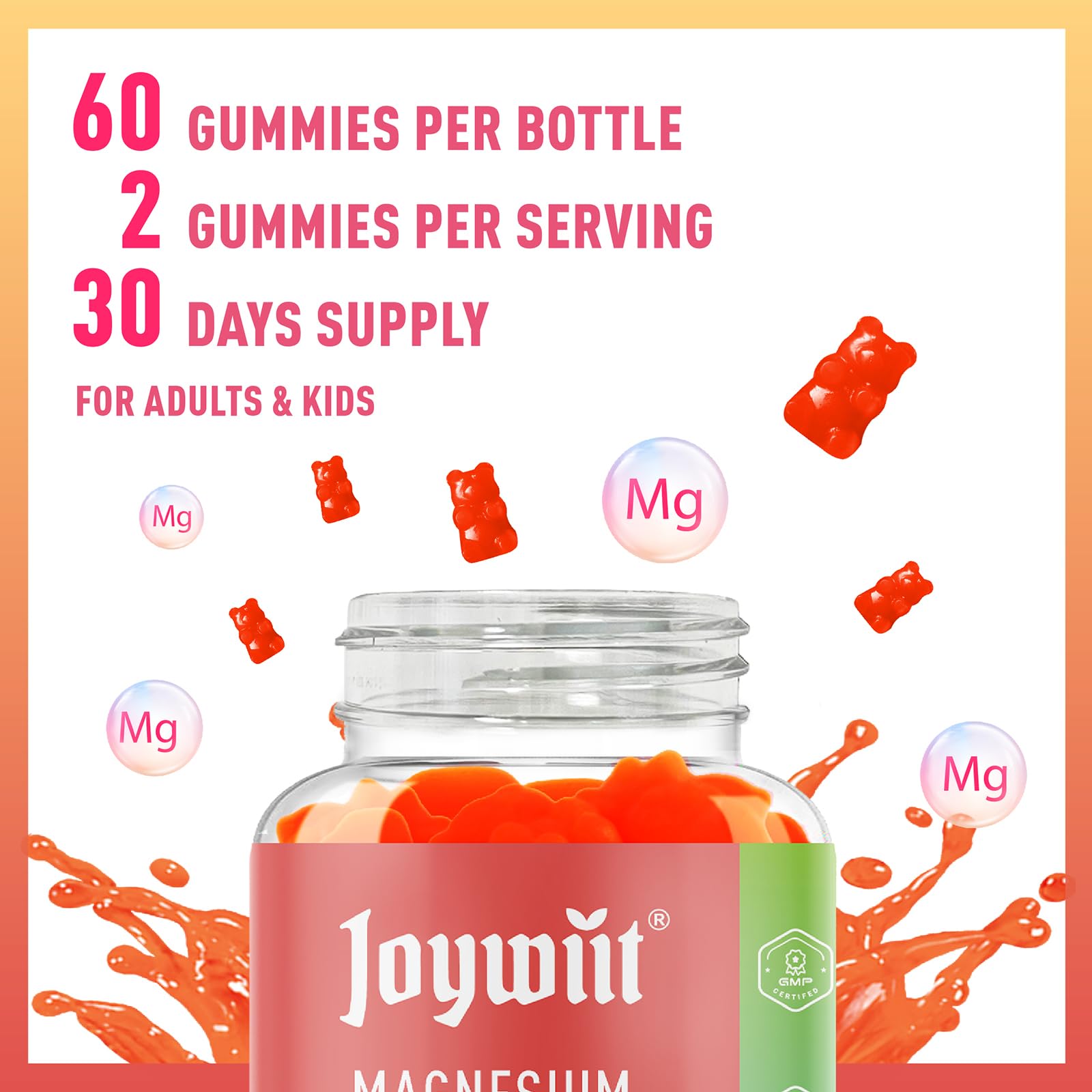 Joywiit Magnesium Glycinate Gummies with fresh raspberries