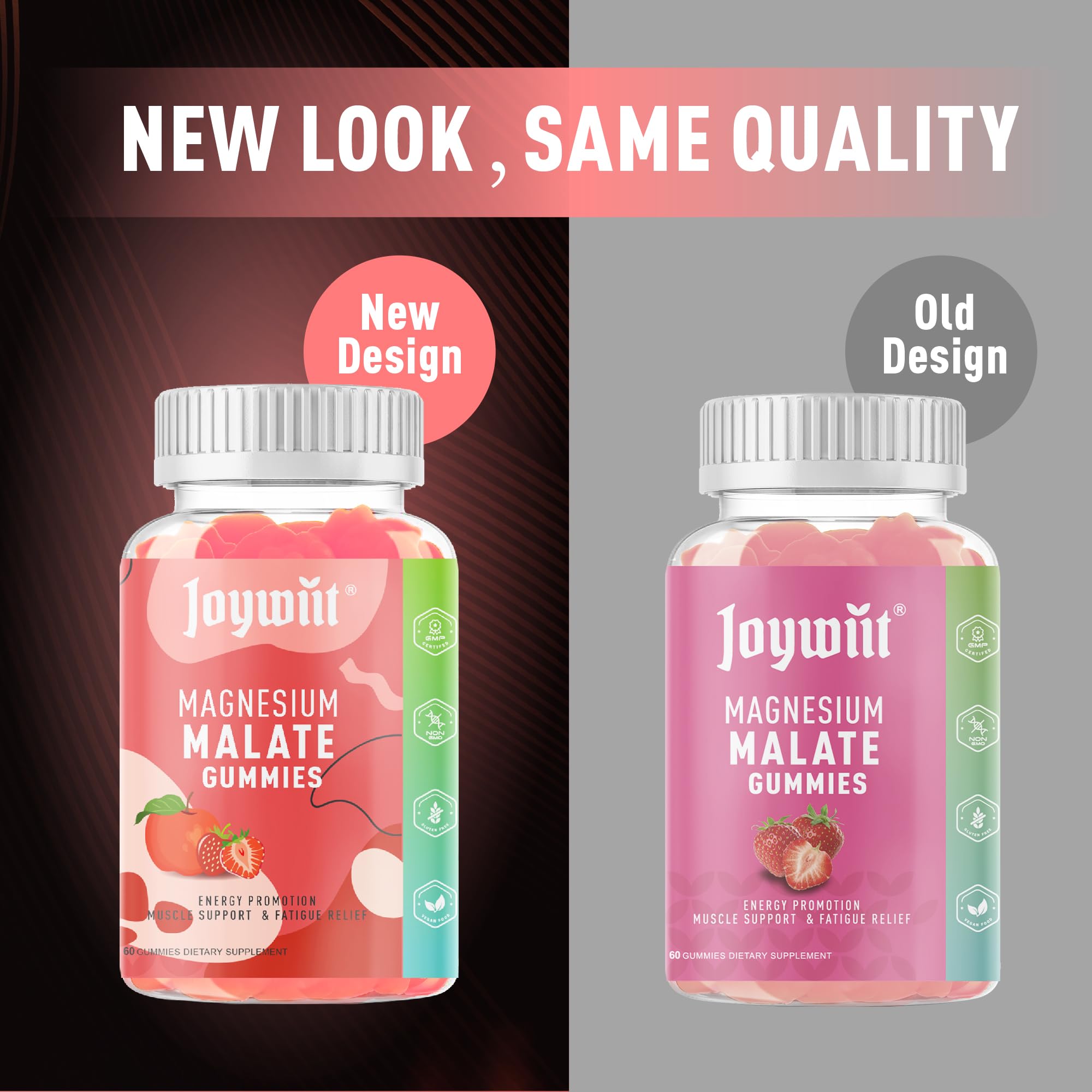 Joywiit Magnesium Malate Gummies group shot with other supplements