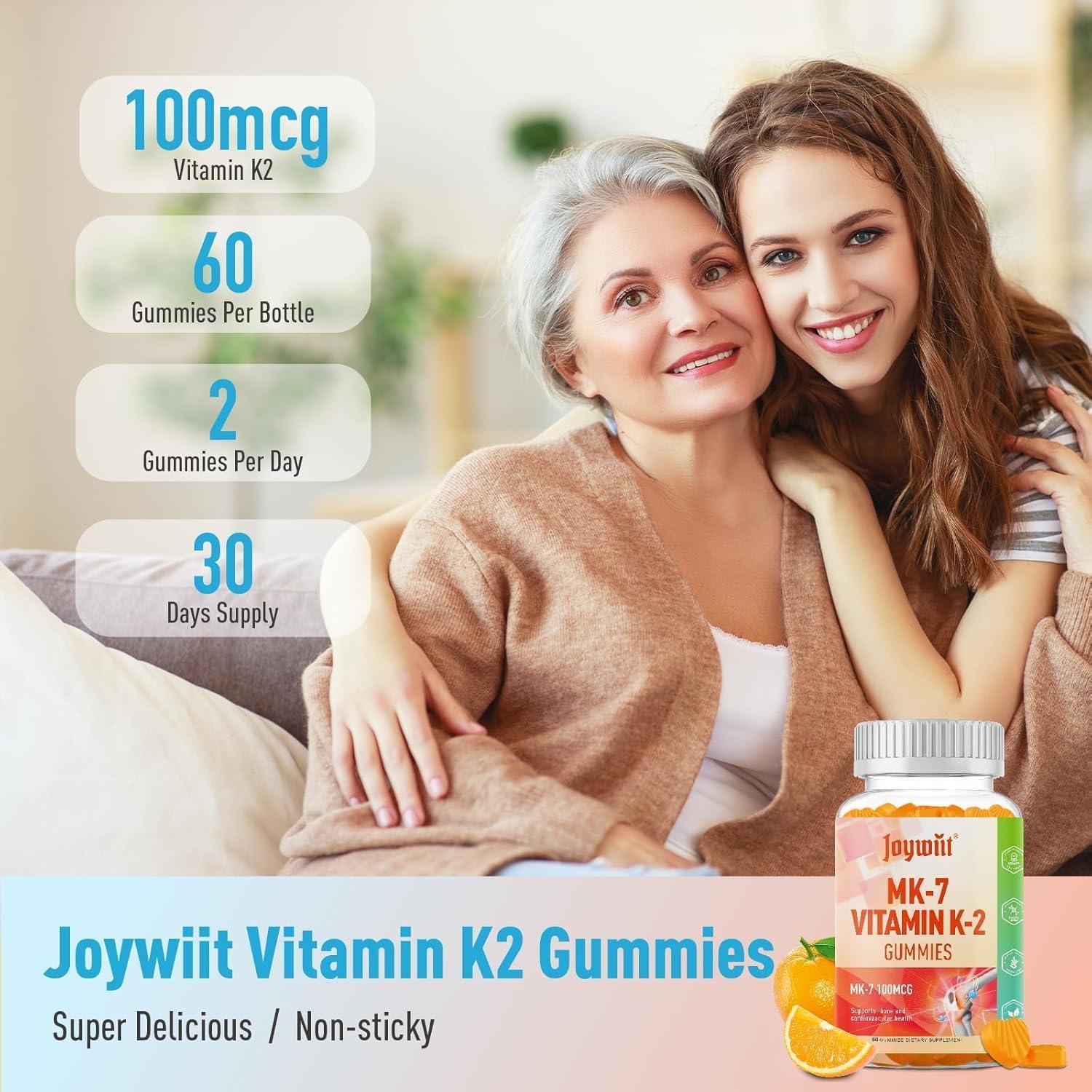 Joywiit Vitamin K2 Gummies in a glass jar