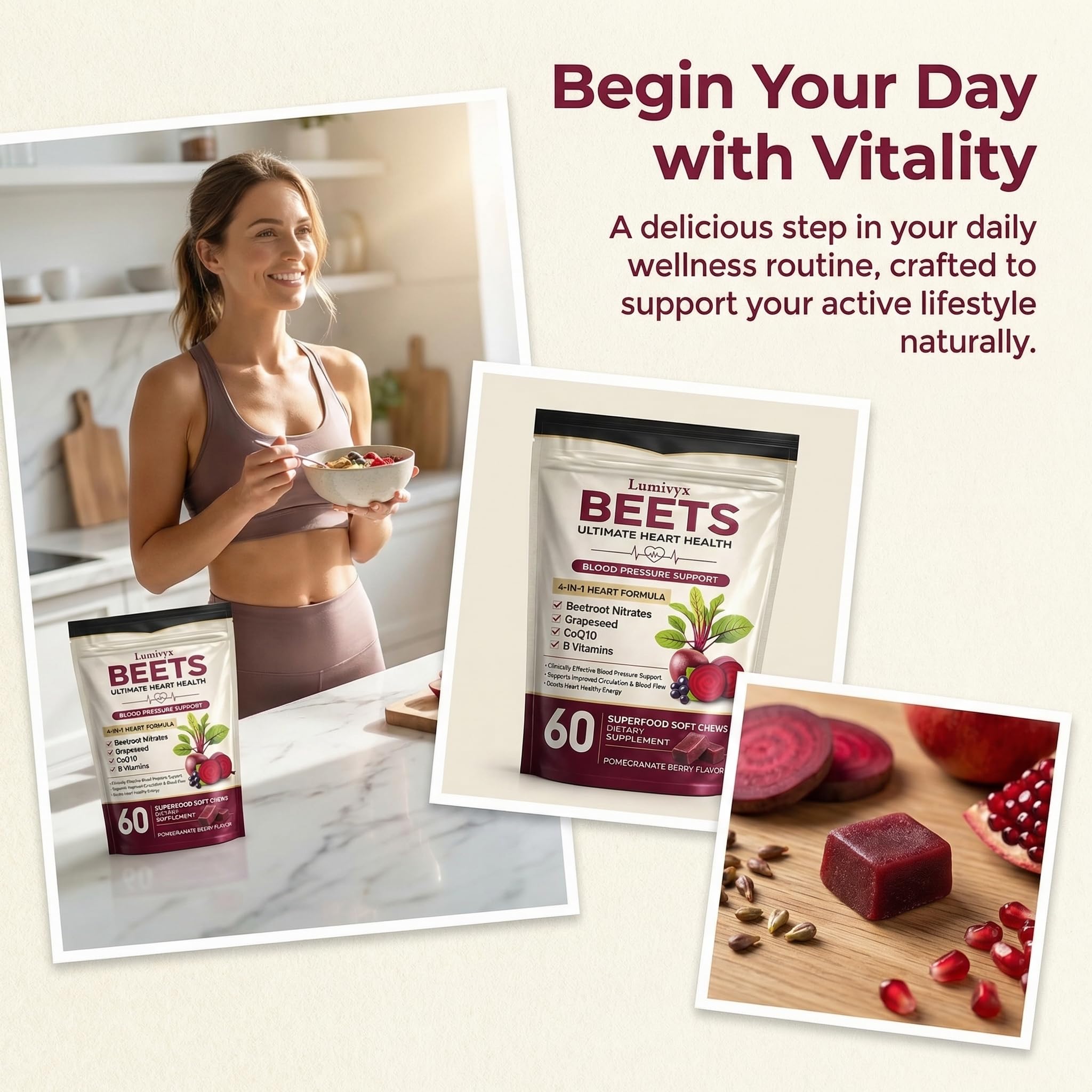 Jqewlg Lumivyx Beetroot Wellness Chews displayed with fresh beetroot