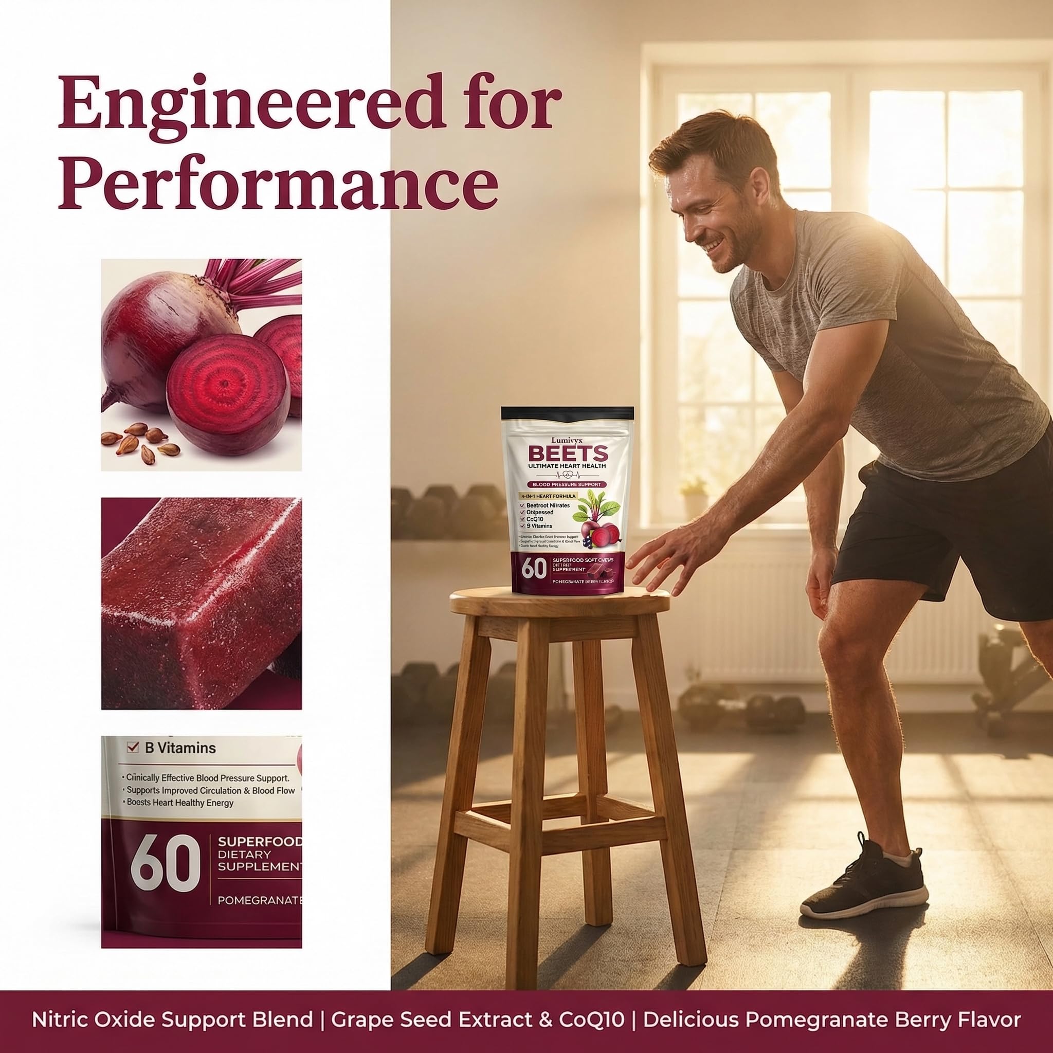 Jqewlg Lumivyx Beetroot Wellness Chews on a wooden table