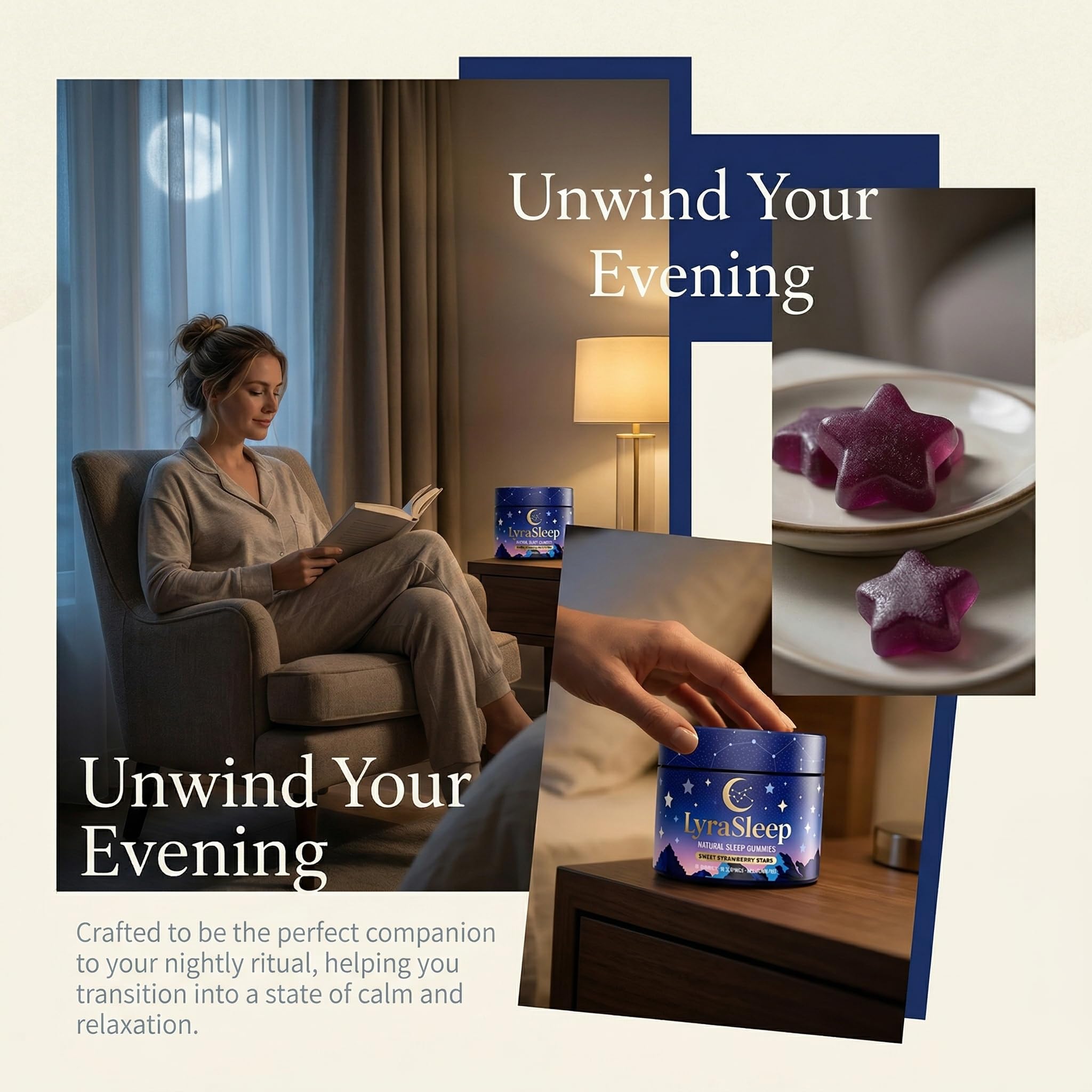 Jqewlg Lyrasleep Nighttime daily wellness Gummies with a glass of water