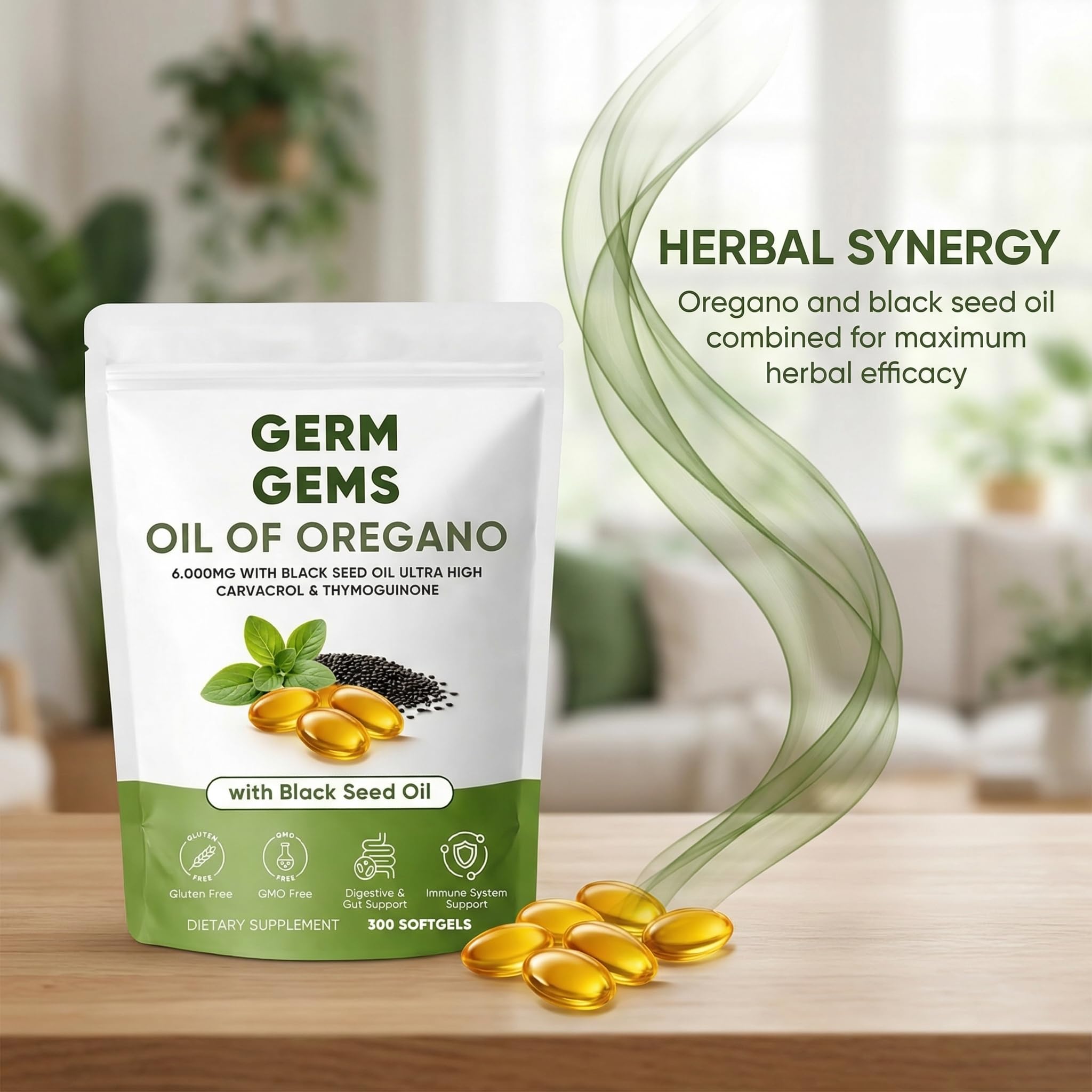 Jqewlg Oil of Oregano Softgels displayed with other herbal supplements
