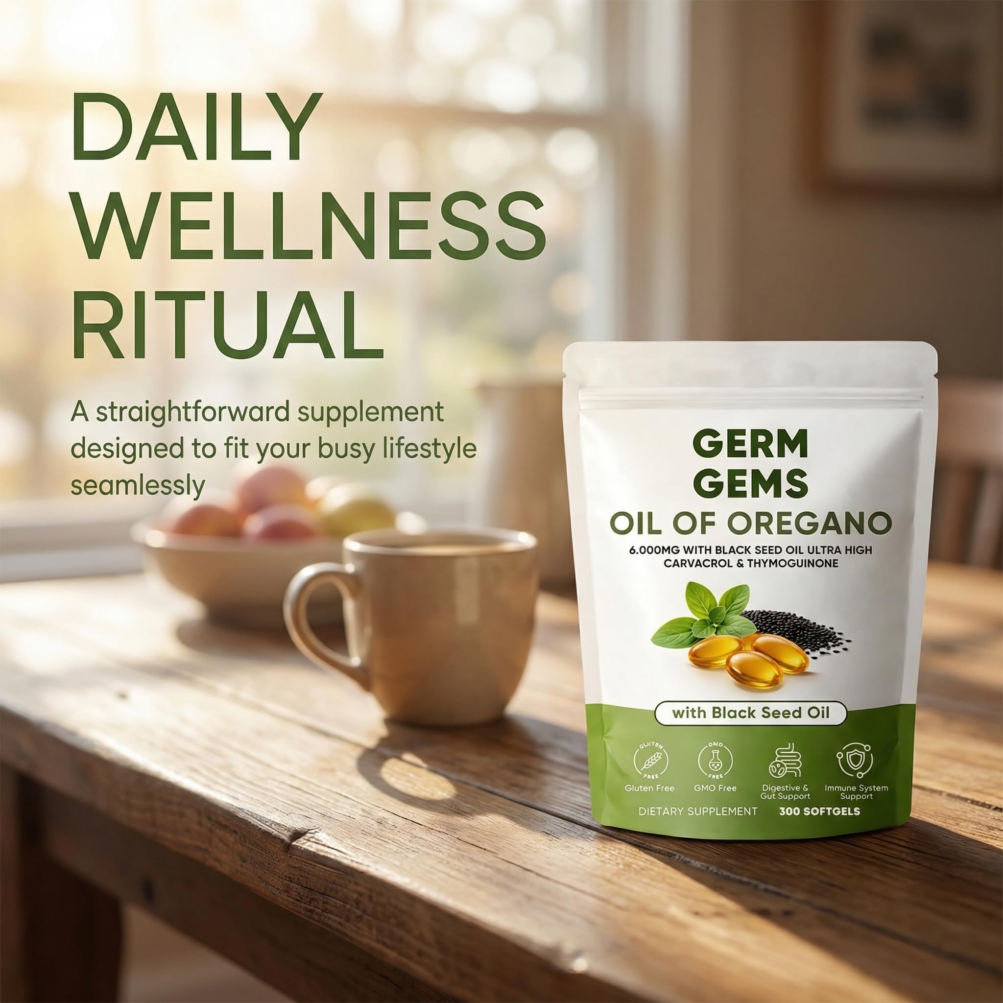 Jqewlg Oil of Oregano Softgels showing nutritional information