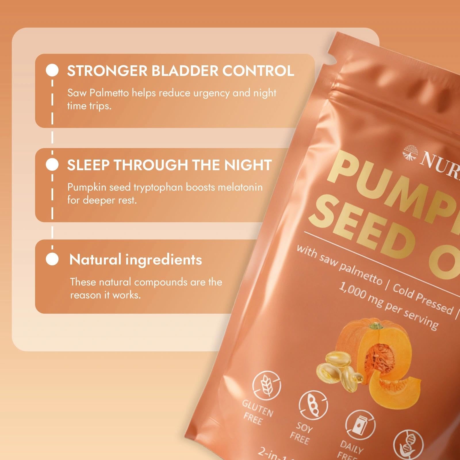 JRR Pumpkin Seed Oil & Saw Palmetto Softgels back view