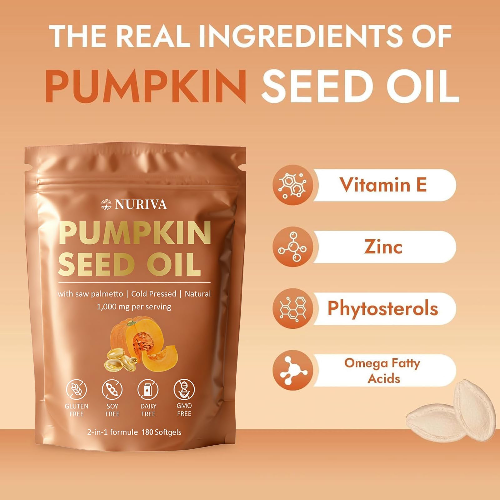 JRR Pumpkin Seed Oil & Saw Palmetto Softgels on a wooden surface