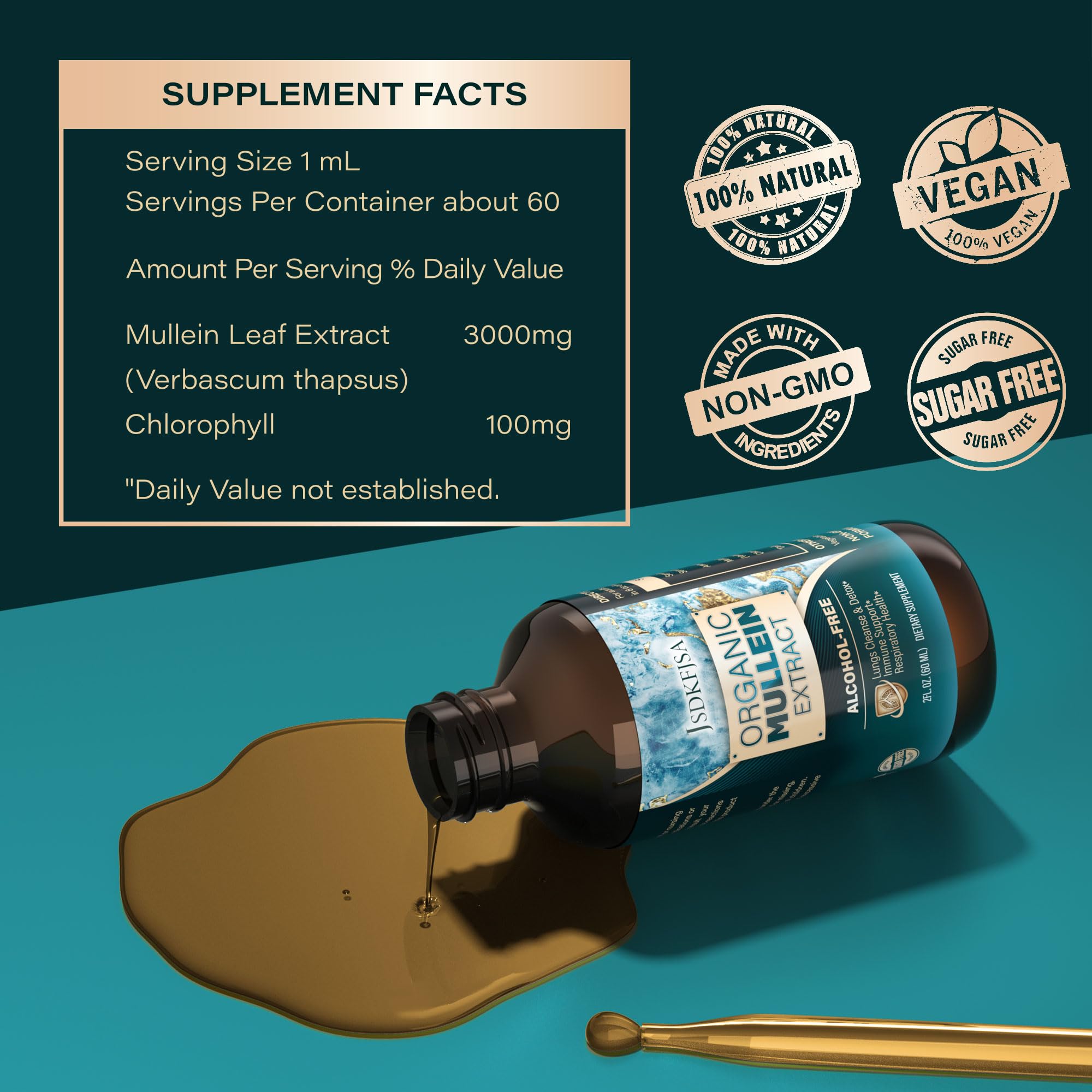 JSDKFJSA Mullein Leaf Extract Tincture label close-up