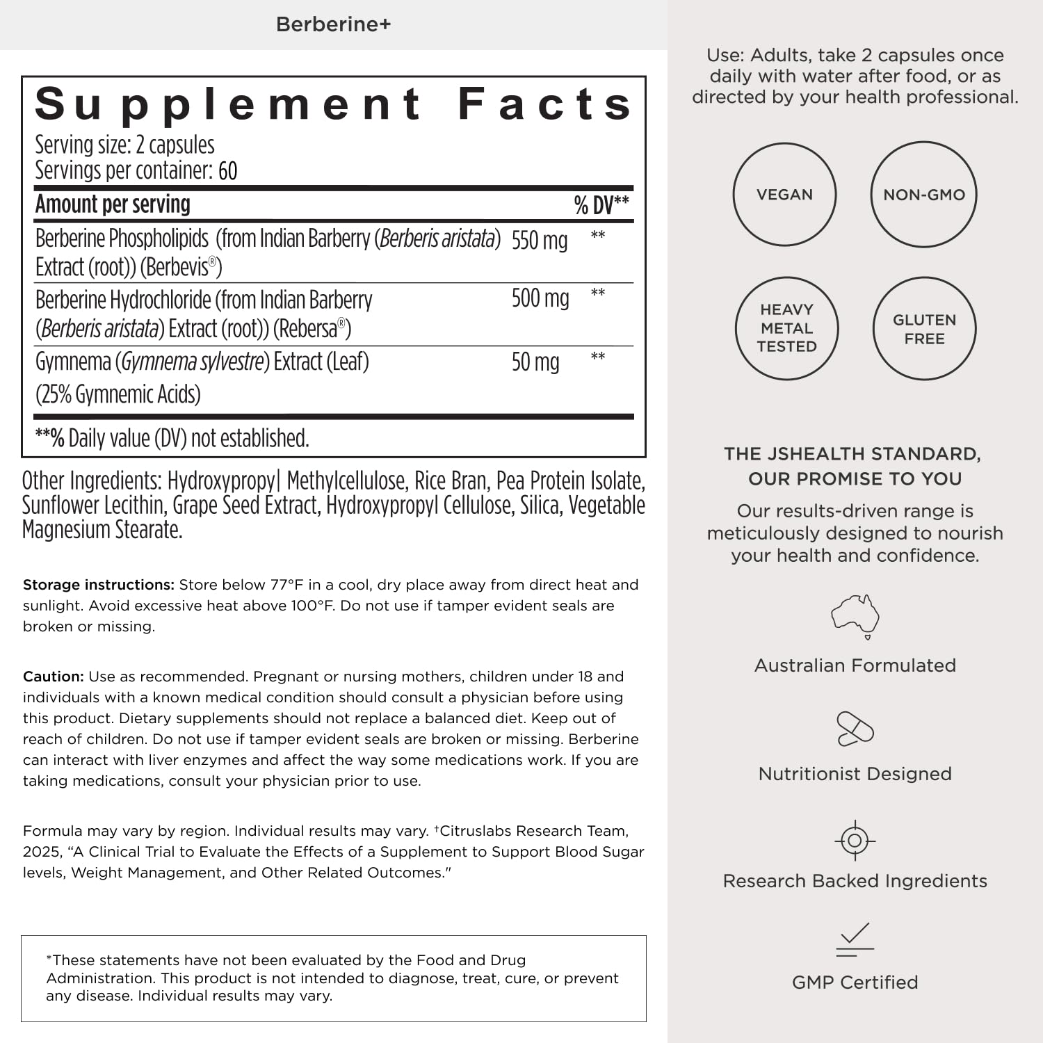 JSHealth Berberine Capsules 1050mg opened bottle with capsules