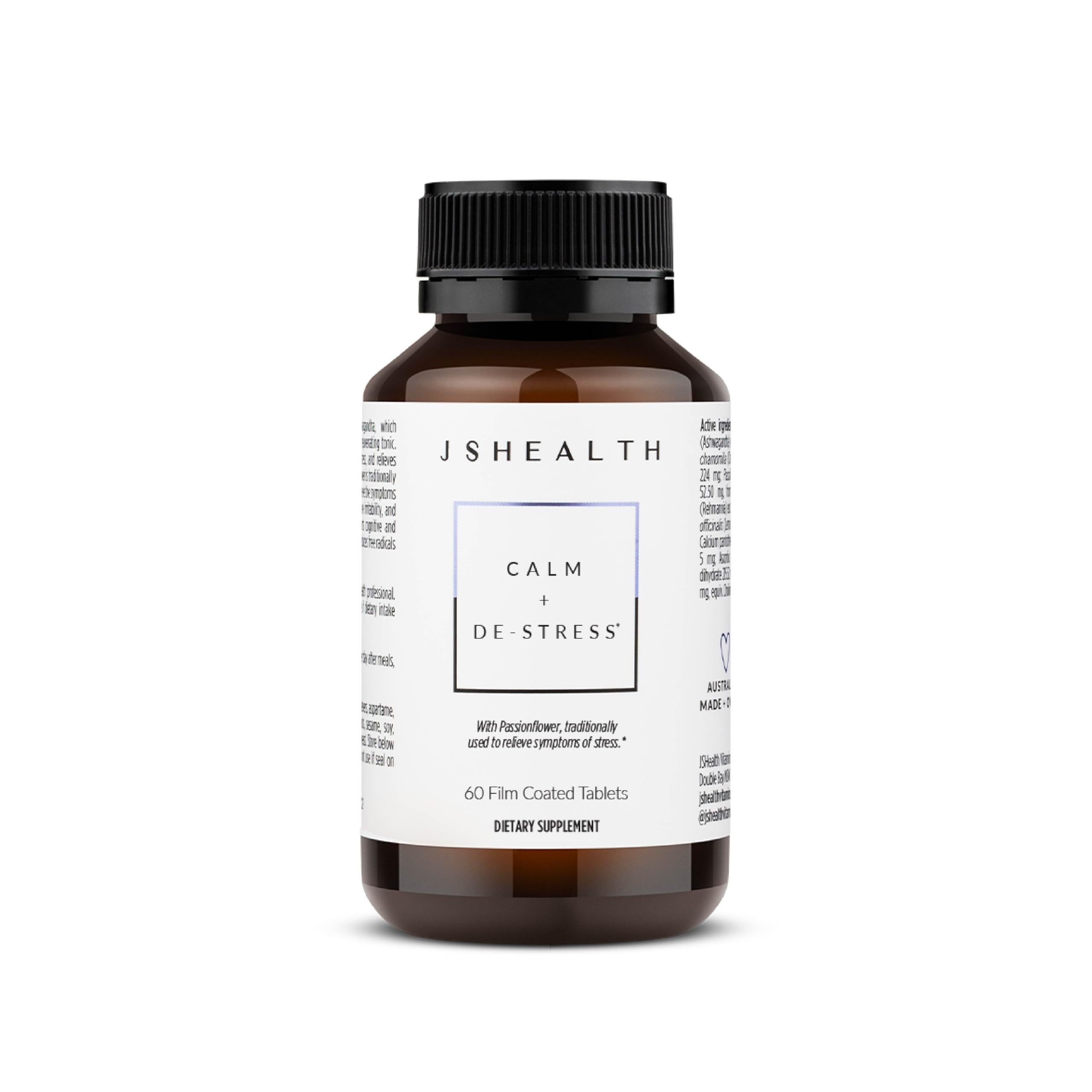 JSHealth Calm + Destress vegan supplement front view