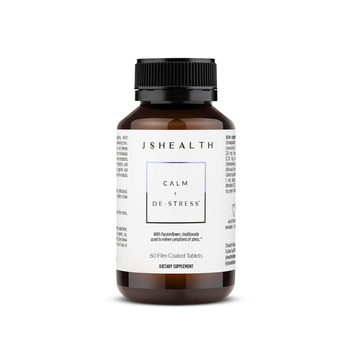 JSHealth Calm + Destress vegan supplement front view