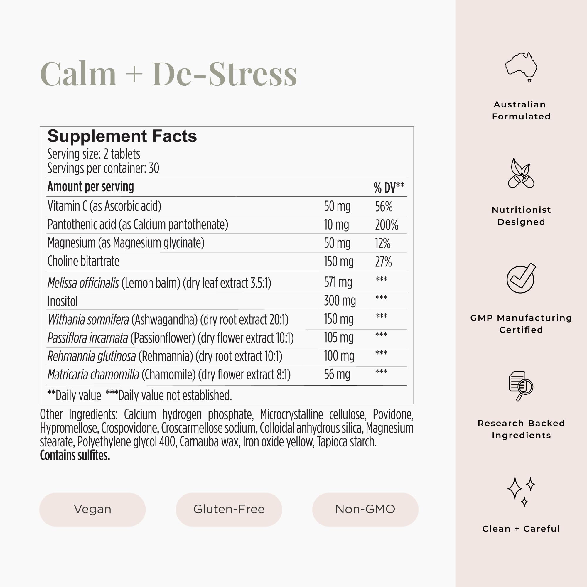 JSHealth Calm + Destress vegan supplement with a glass of water